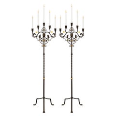 A pair of Italian 19th century Renaissance st. Wrought Iron floor lamps