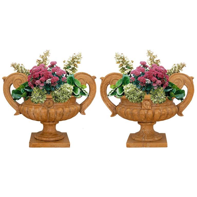 Pair of Italian 19th Century Sienna Marble Urns For Sale at 1stDibs