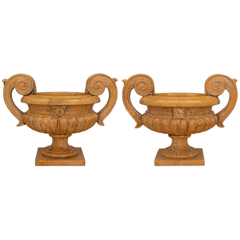 Pair of Italian 19th Century Sienna Marble Urns For Sale at 1stDibs