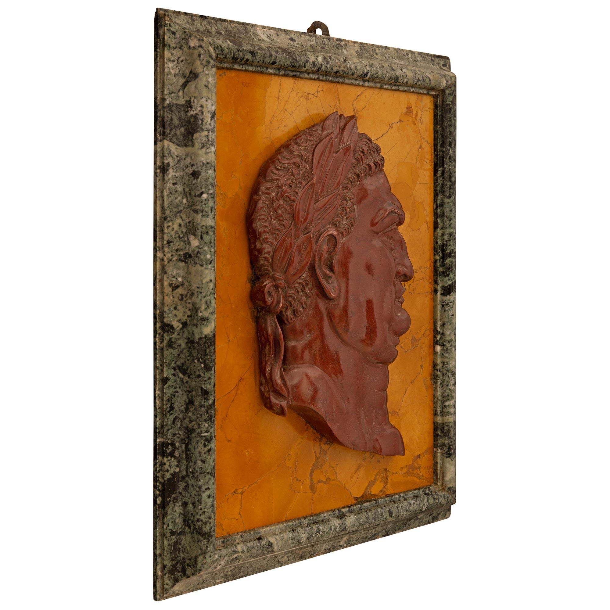 A pair of Italian 19th century Vert de Patricia Sienna Rouge Griotte marble plaq In Good Condition For Sale In West Palm Beach, FL