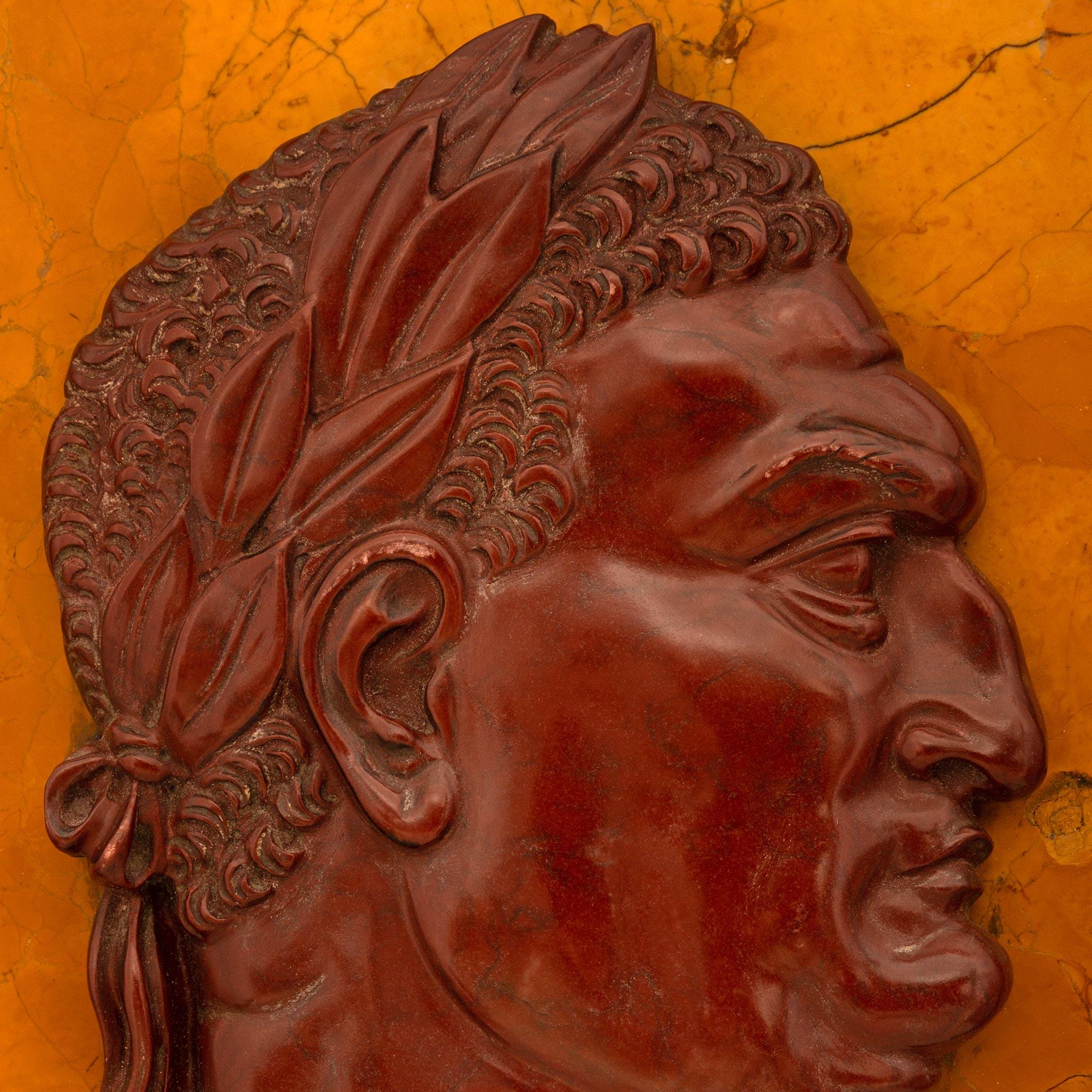 Griotte Marble A pair of Italian 19th century Vert de Patricia Sienna Rouge Griotte marble plaq For Sale