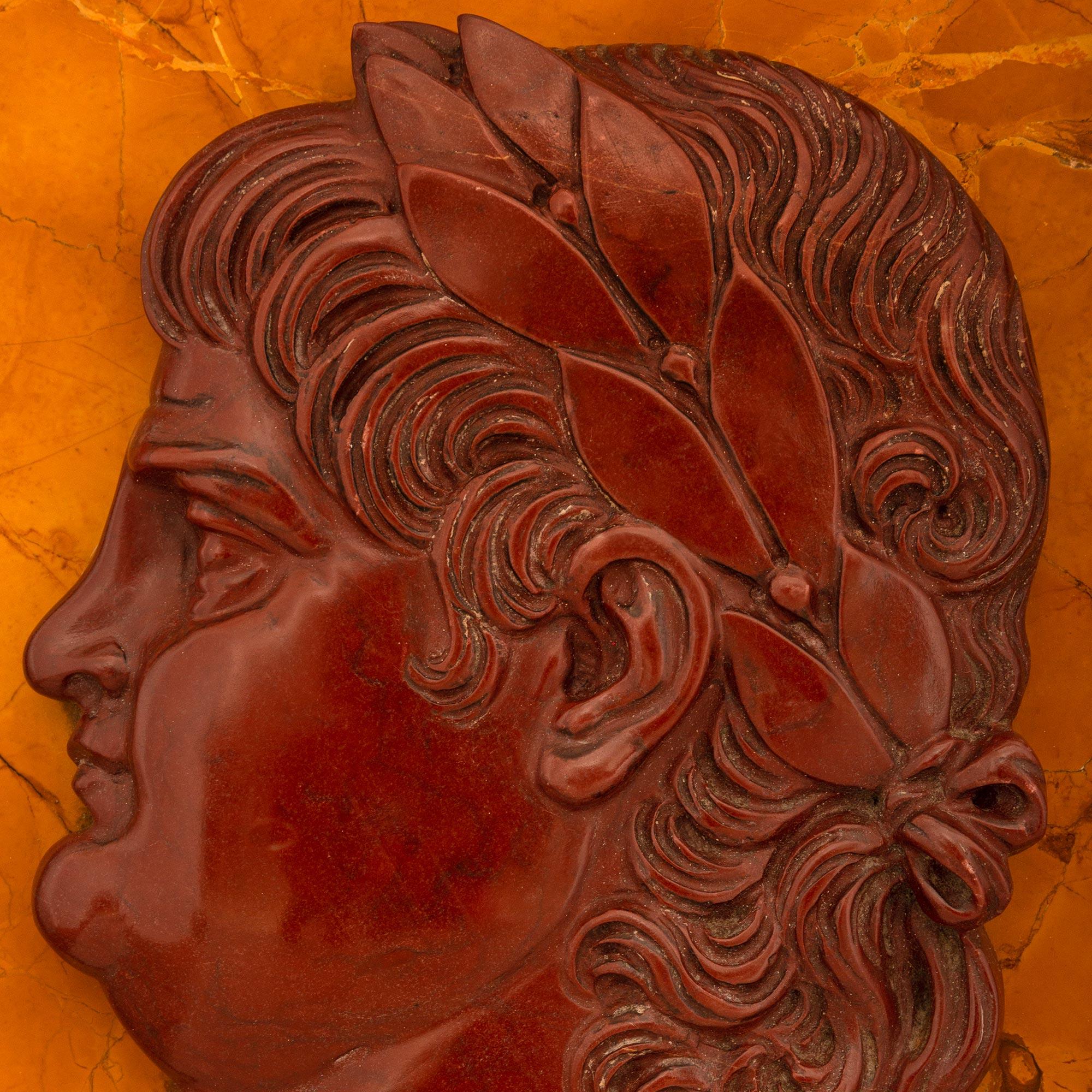 A pair of Italian 19th century Vert de Patricia Sienna Rouge Griotte marble plaq For Sale 1
