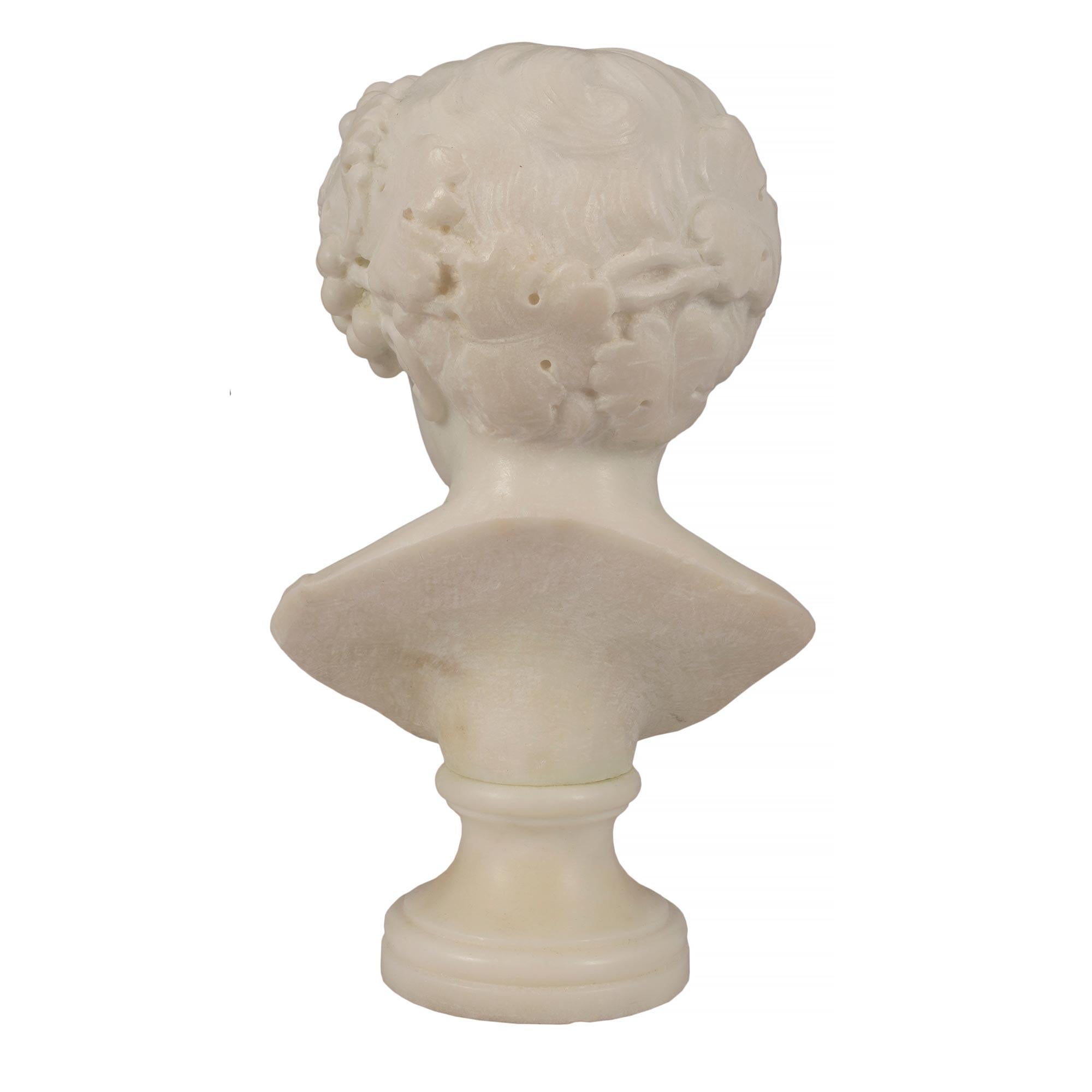 Pair of Italian 19th Century White Carrara Marble Bust of Young Bacchus In Good Condition For Sale In West Palm Beach, FL