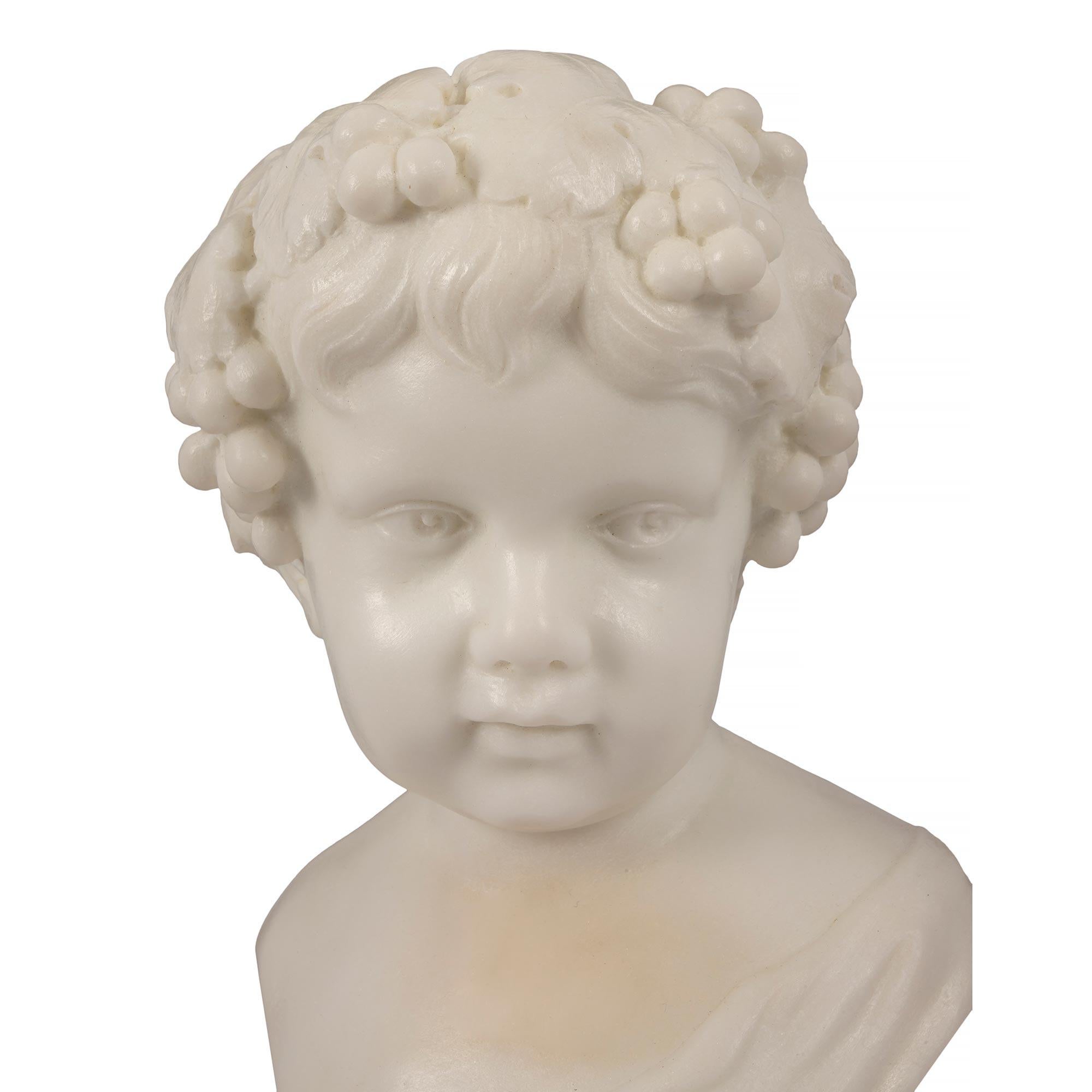 Pair of Italian 19th Century White Carrara Marble Bust of Young Bacchus For Sale 2
