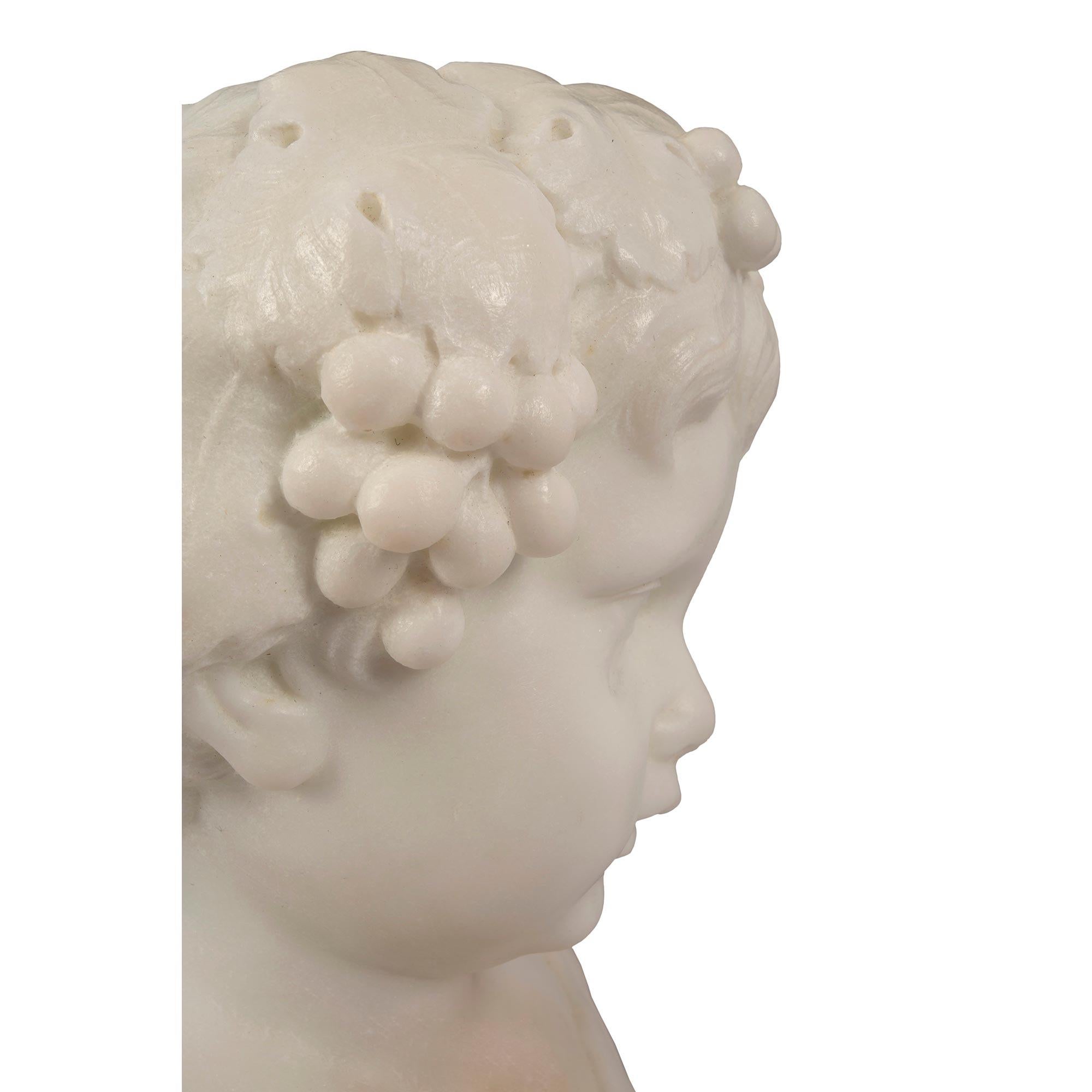 Pair of Italian 19th Century White Carrara Marble Bust of Young Bacchus For Sale 4