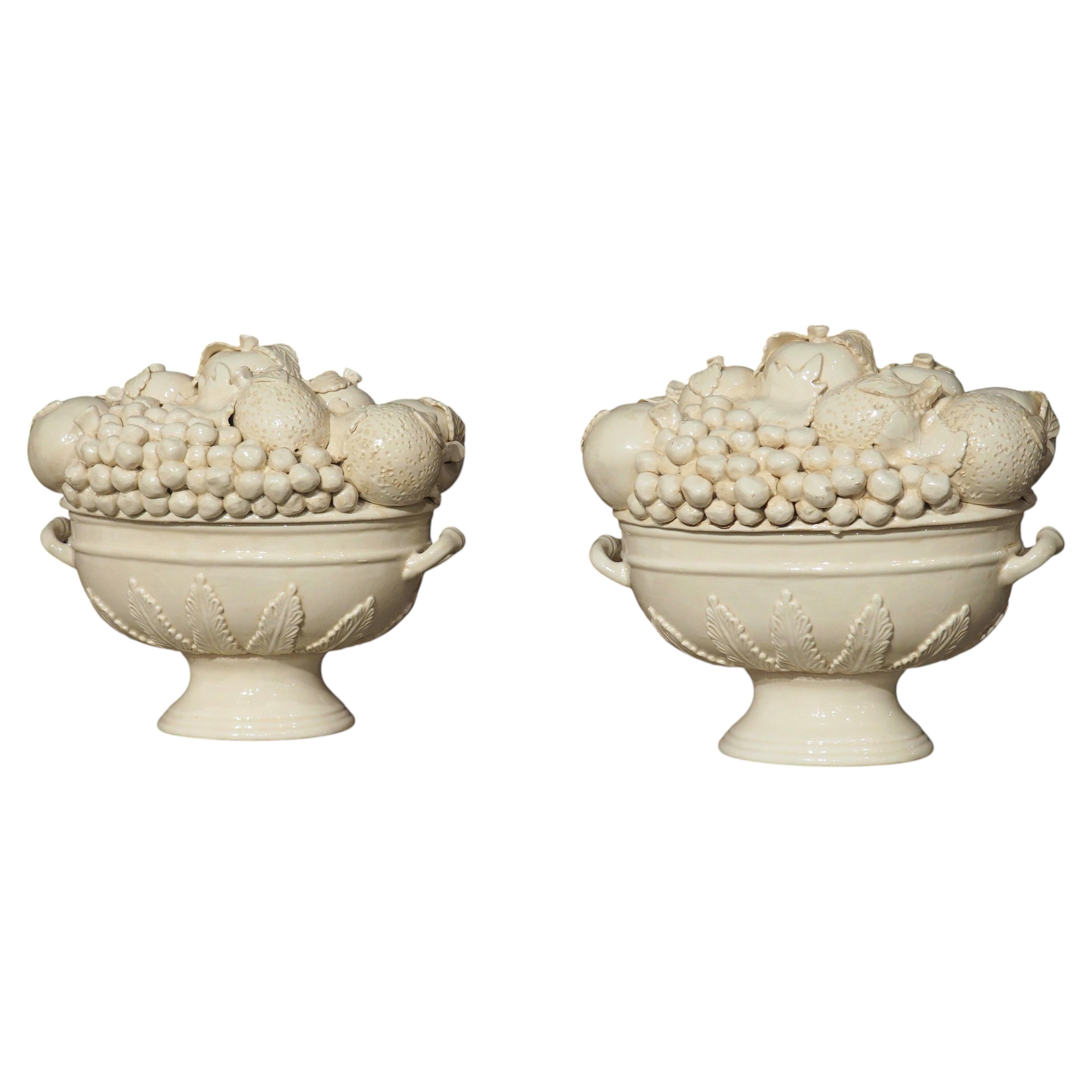 A Pair of Italian 2-Piece Creamware Fruit Bowls For Sale
