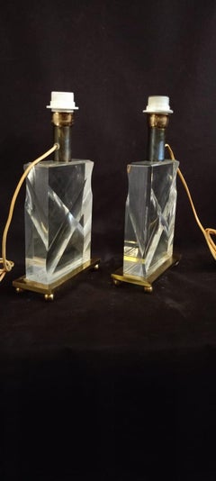 A Pair Of Italian 70's Lucite Table Lamps