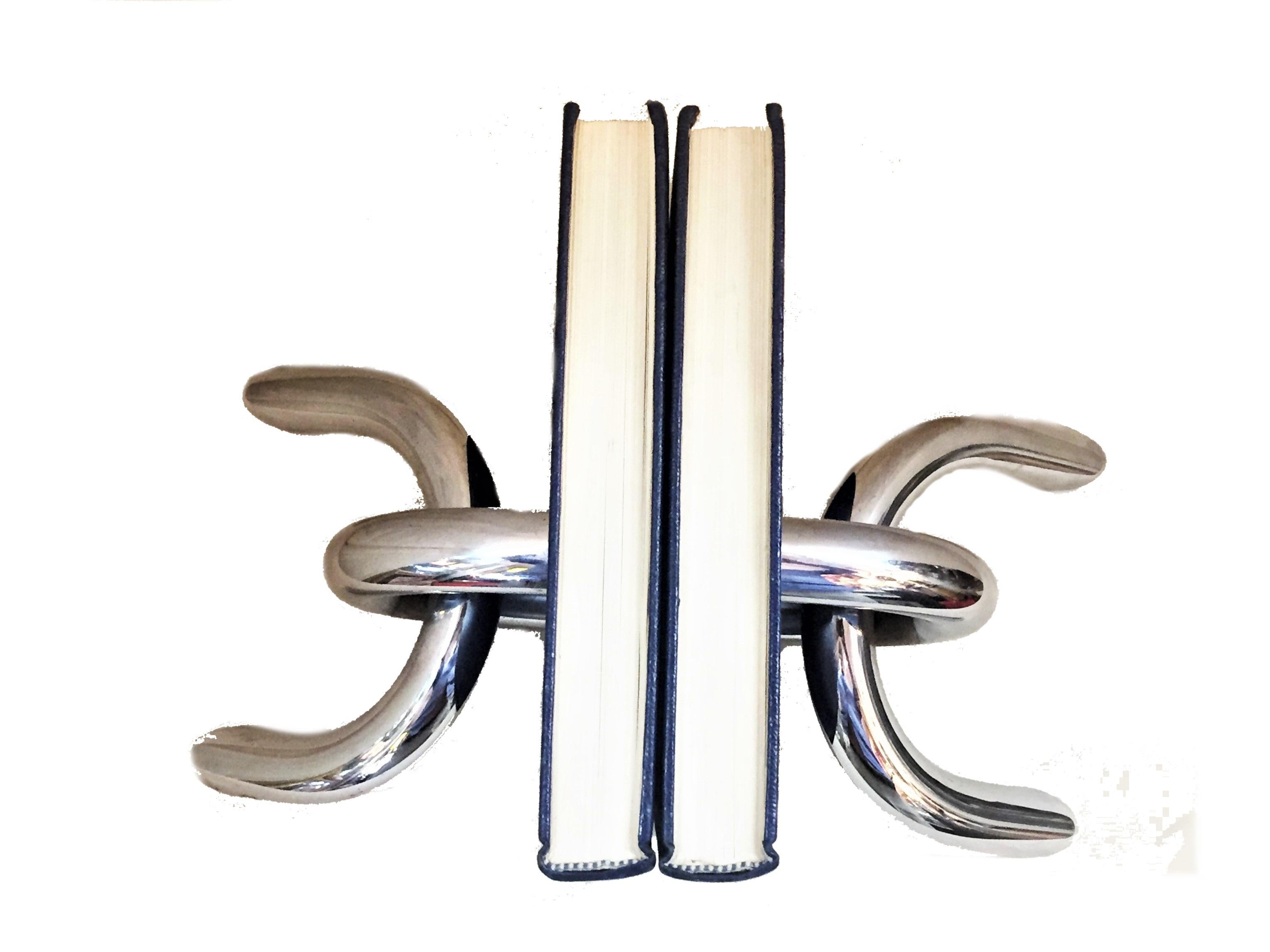 Stainless Steel Pair of Italian Architectural Chromed Steel Chain Links Bookends, circa 1970 For Sale
