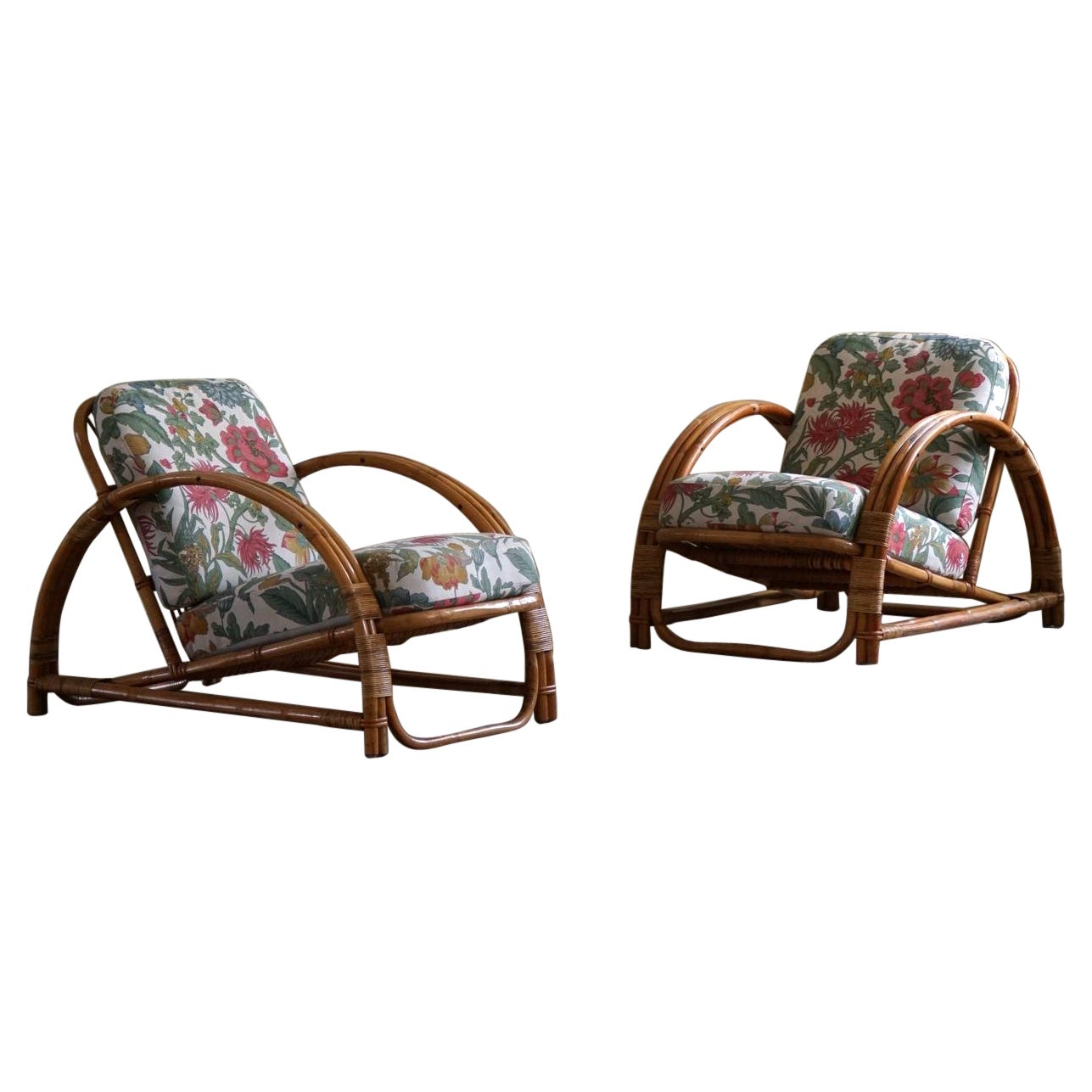 Pareja de tumbonas italianas de bambú, Mid Century Modern, años 60