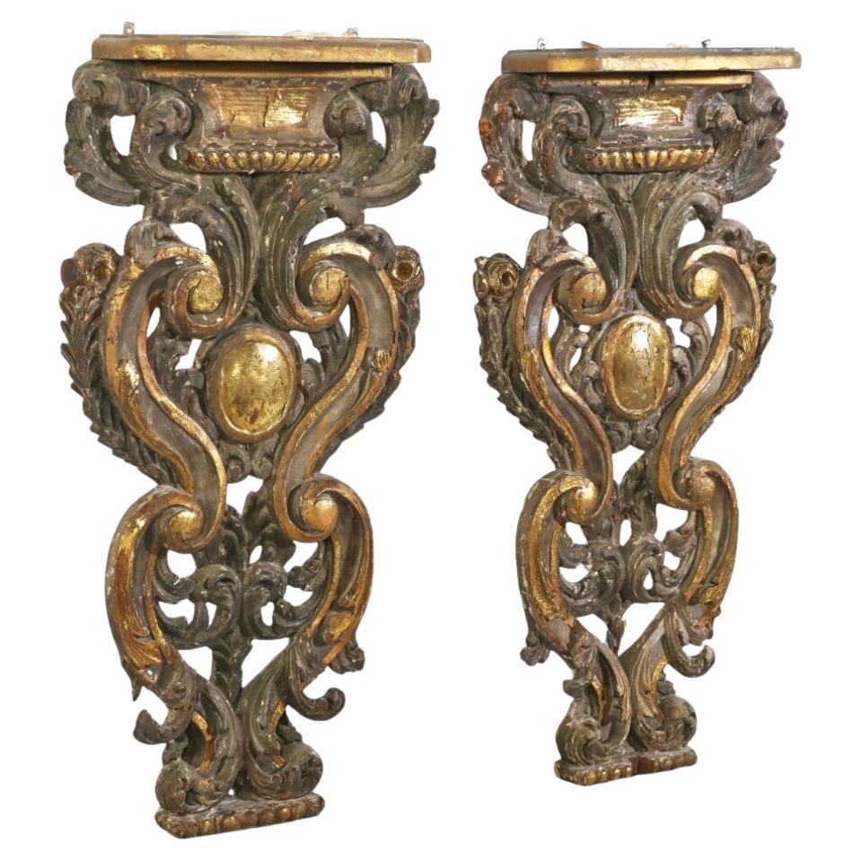 A Pair of Italian Baroque Painted and Parcel Giltwood Wall Brackets For ...