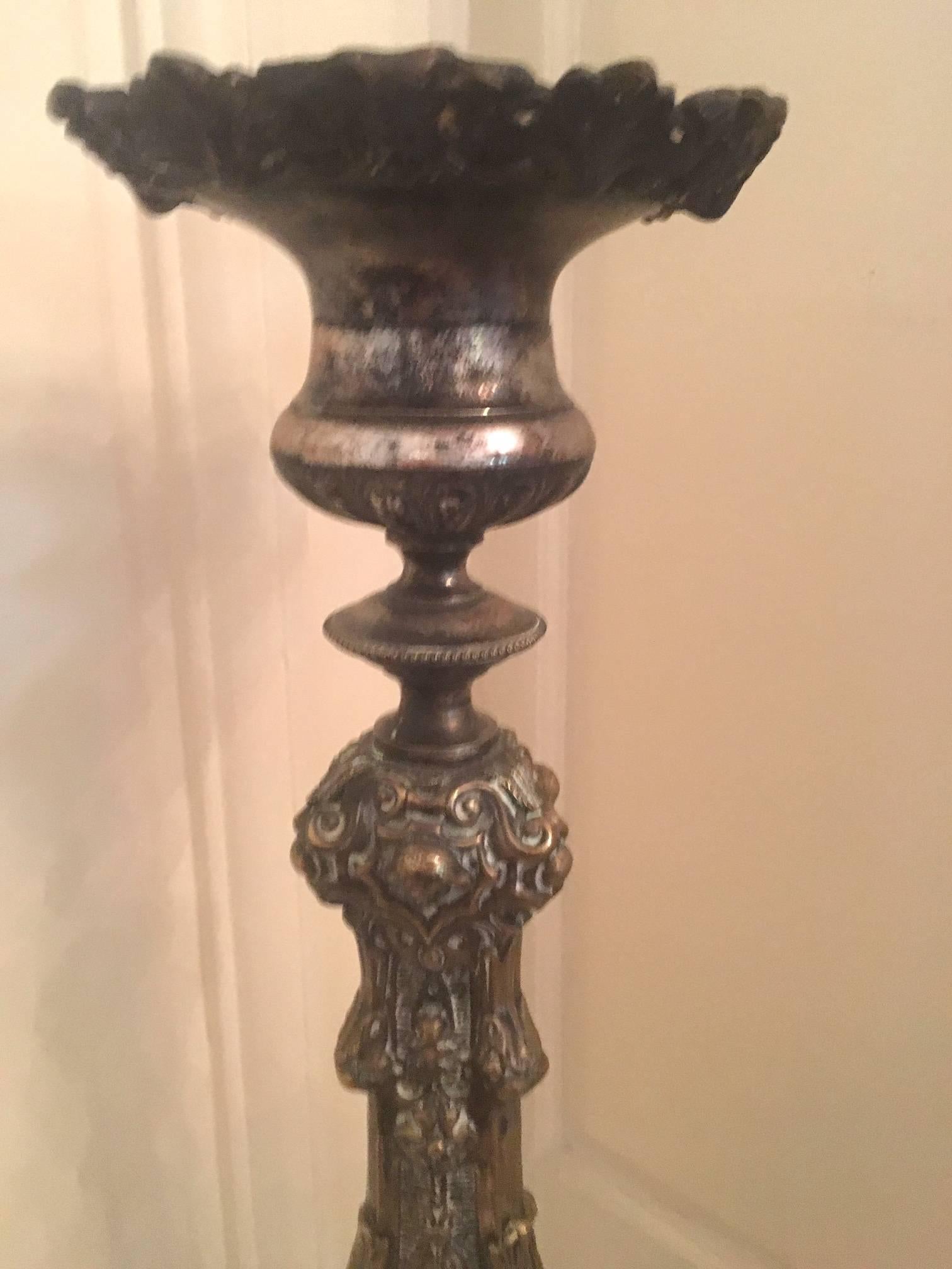 Pair of Italian Baroque Style Tall Altar Candlesticks 