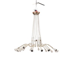 Pair of Italian Brass and Spun Aluminum 16 Arms Chandeliers, circa 1950