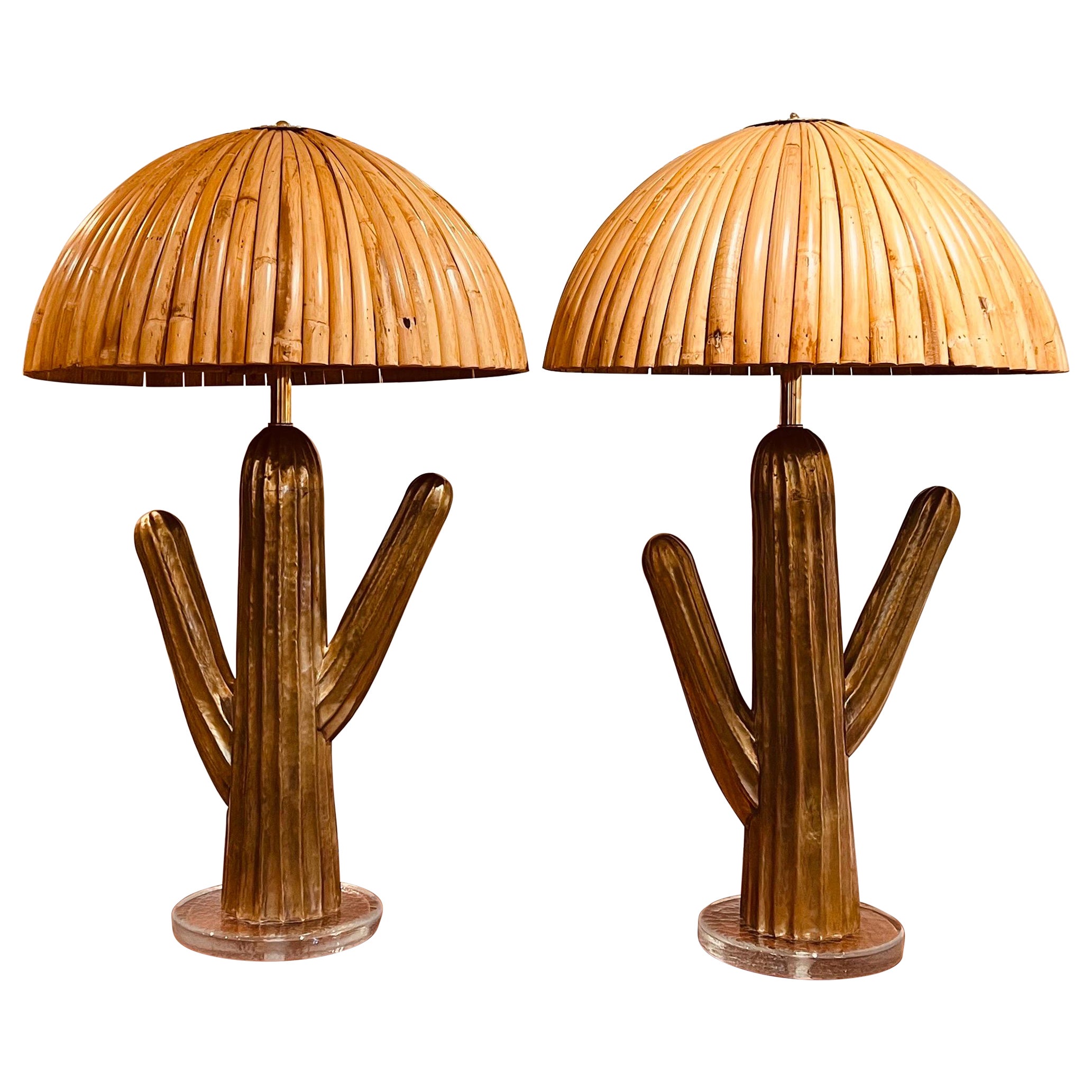 A pair of Italian brass 
bamboo cactus lamps