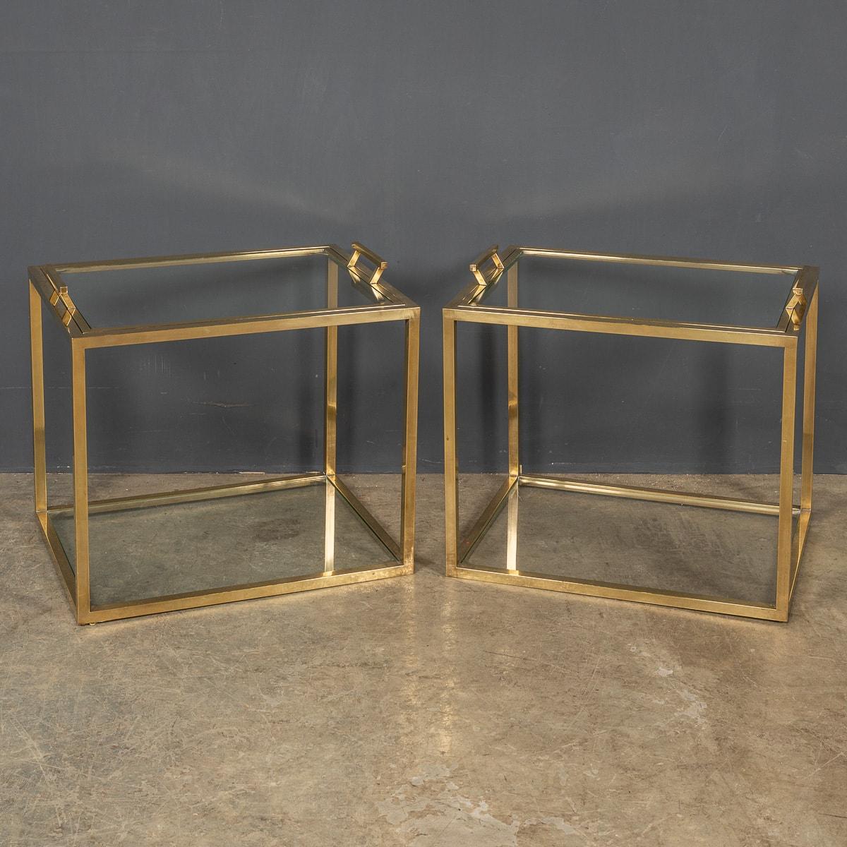 A lovely set of Italian made brass side tables, with removable tray tops. They present a perfect space-saving solution whilst doubling up as useful occasional tables and/or side-tables.

CONDITION
In Good Condition - Good original vintage