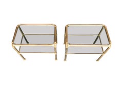 Pair of Italian Brass Side Tables with Smoked Glass Shelves
