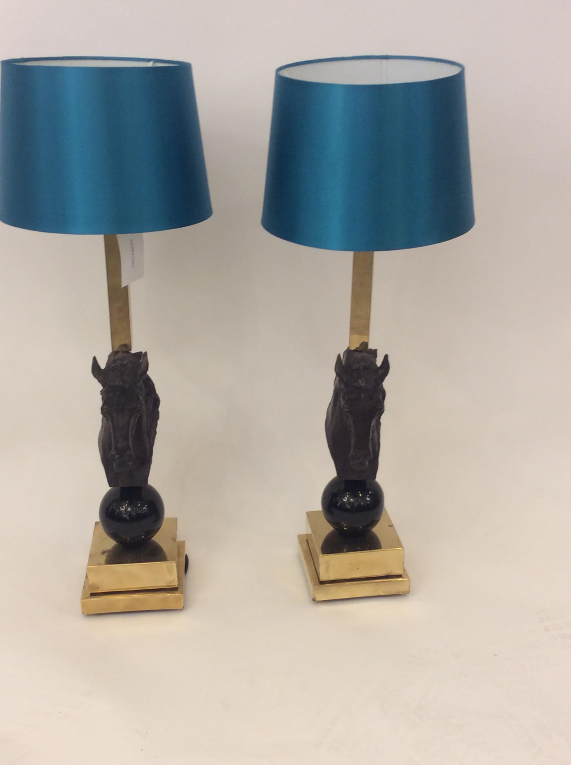 Modern Pair of Italian Bronze Horse Heads Table Lamps  1980