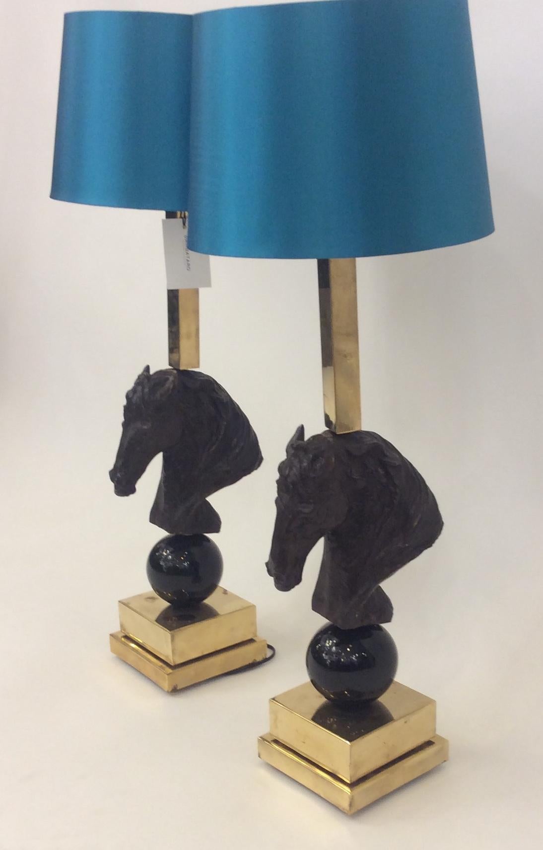 Pair of Italian Bronze Horse Heads Table Lamps  1980 In Good Condition In London, GB