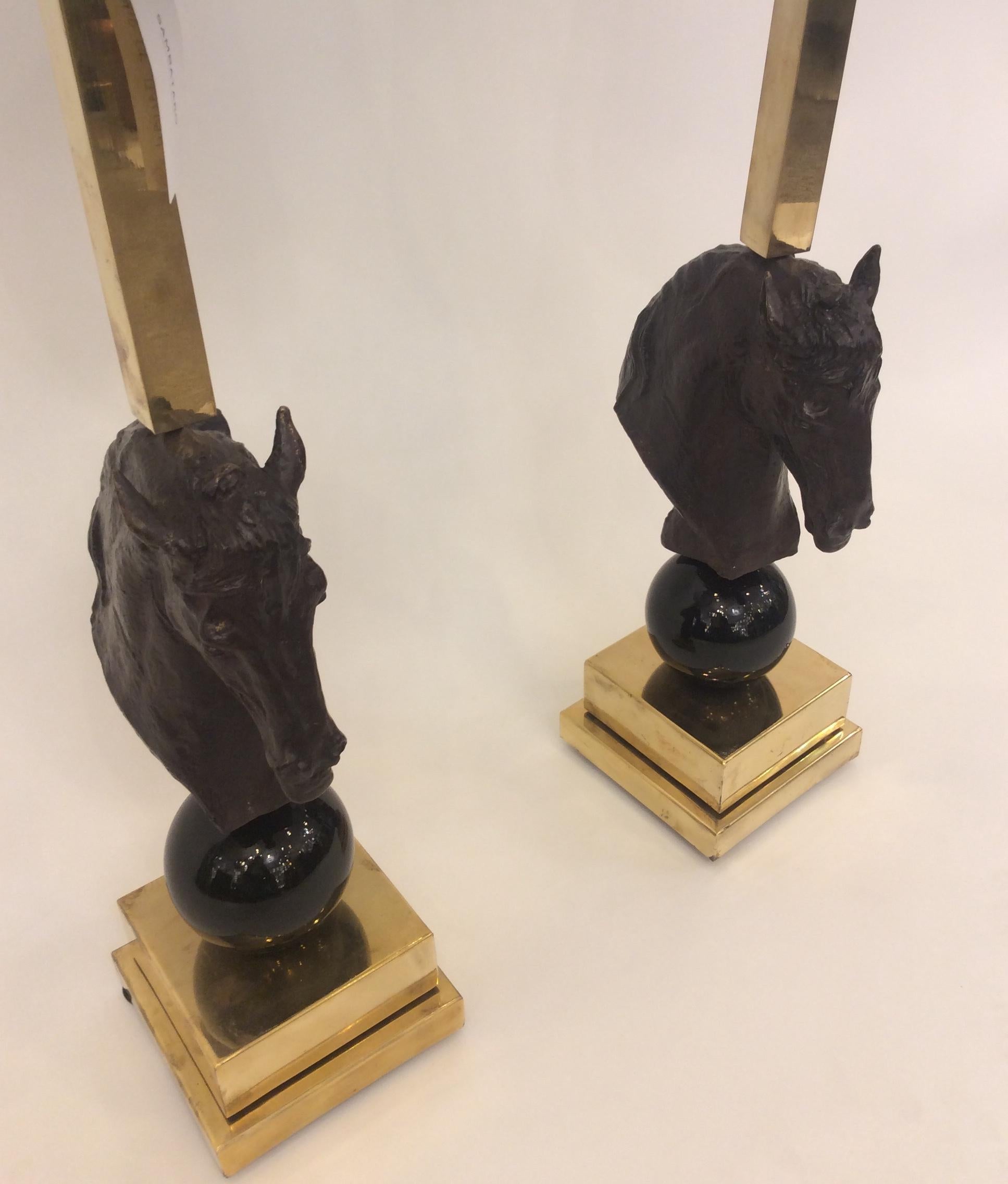 Pair of Italian Bronze Horse Heads Table Lamps  1980 1