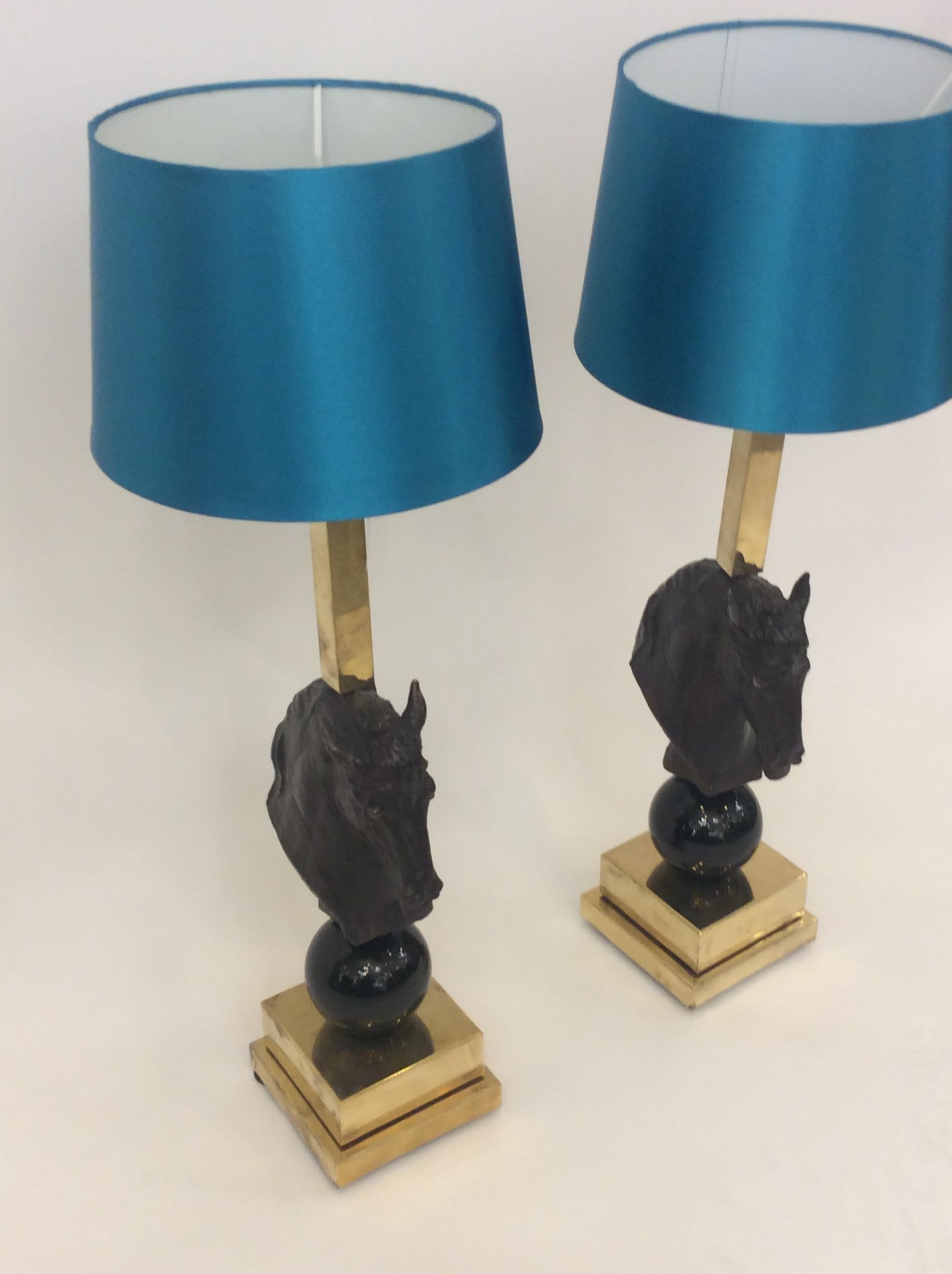 Pair of Italian Bronze Horse Heads Table Lamps  1980 2