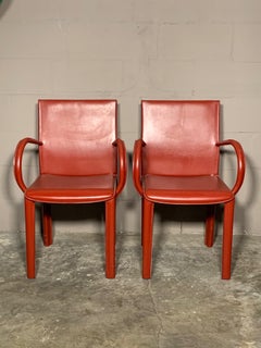 Pair of Italian Burgundy Leather Armchairs by Arper