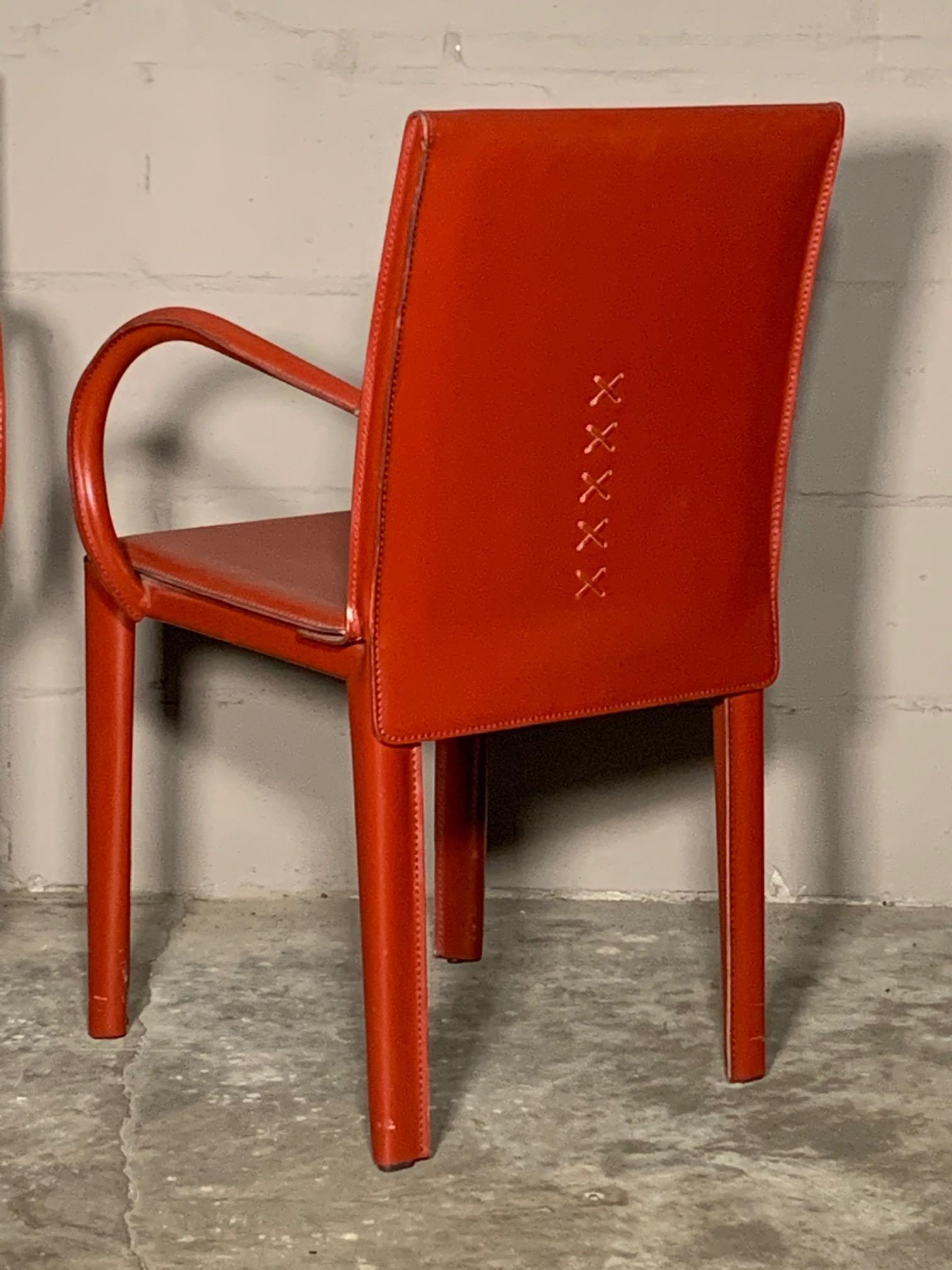 Pair of Italian Burgundy Leather Armchairs by Arper In Good Condition In St.Petersburg, FL