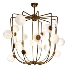 Italian  Chandelier Modernist Design Brass and Glass, circa 1970