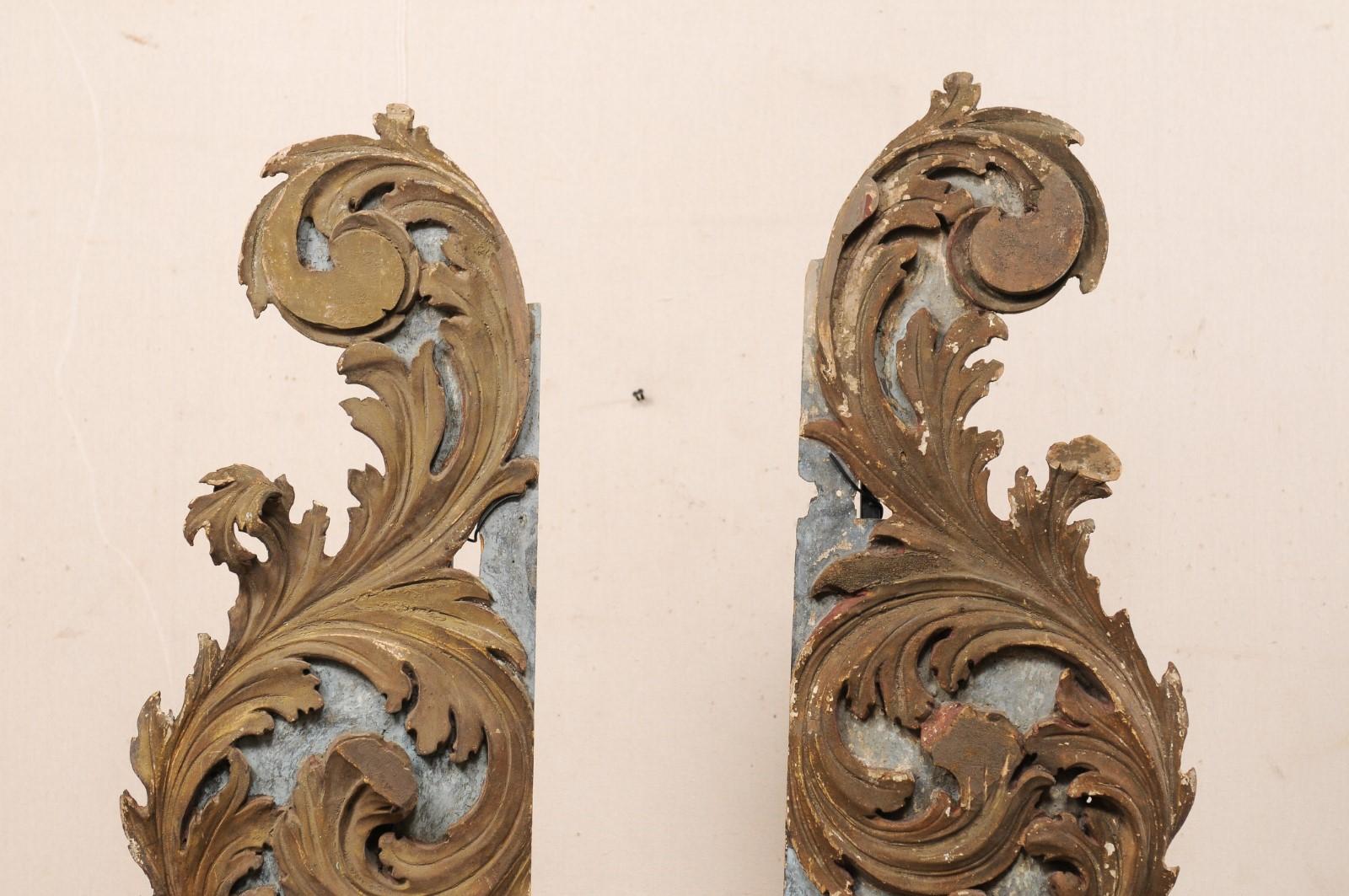 Metal Pair of Italian Carved-Wood Architectural Acanthus Leaf Fragments