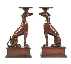 A Pair Of Italian Carved Wood Dog Table - Pedestals