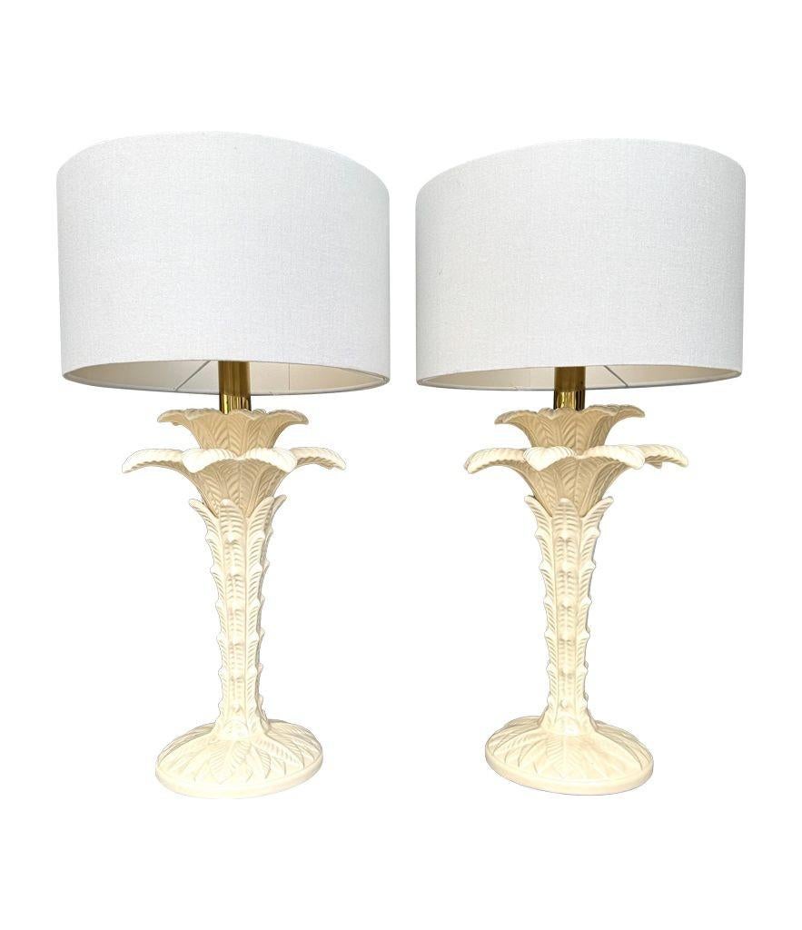 Brass A pair of Italian ceramic 1970s palm tree lamps for lighting company Leola For Sale