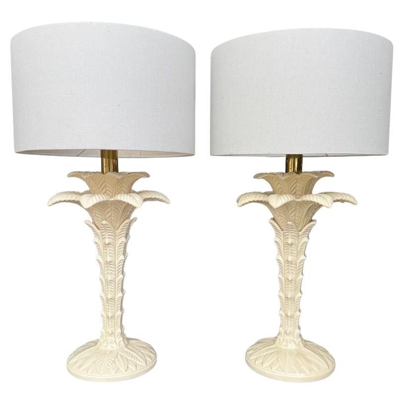 A pair of Italian ceramic 1970s palm tree lamps for lighting company Leola For Sale