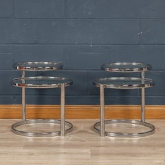 A Pair Of Italian Chrome & Glass Two-Tier "Swivel" Side Tables, c.1970
