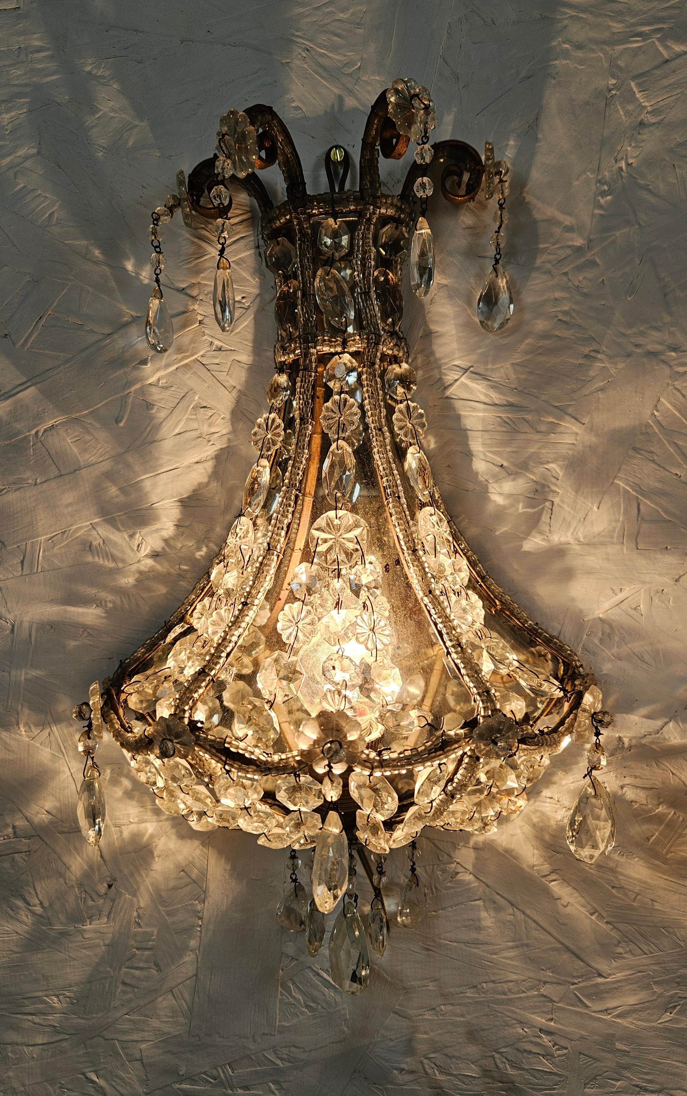 A Pair of Italian Crystal Wall Sconces 1940's For Sale 5