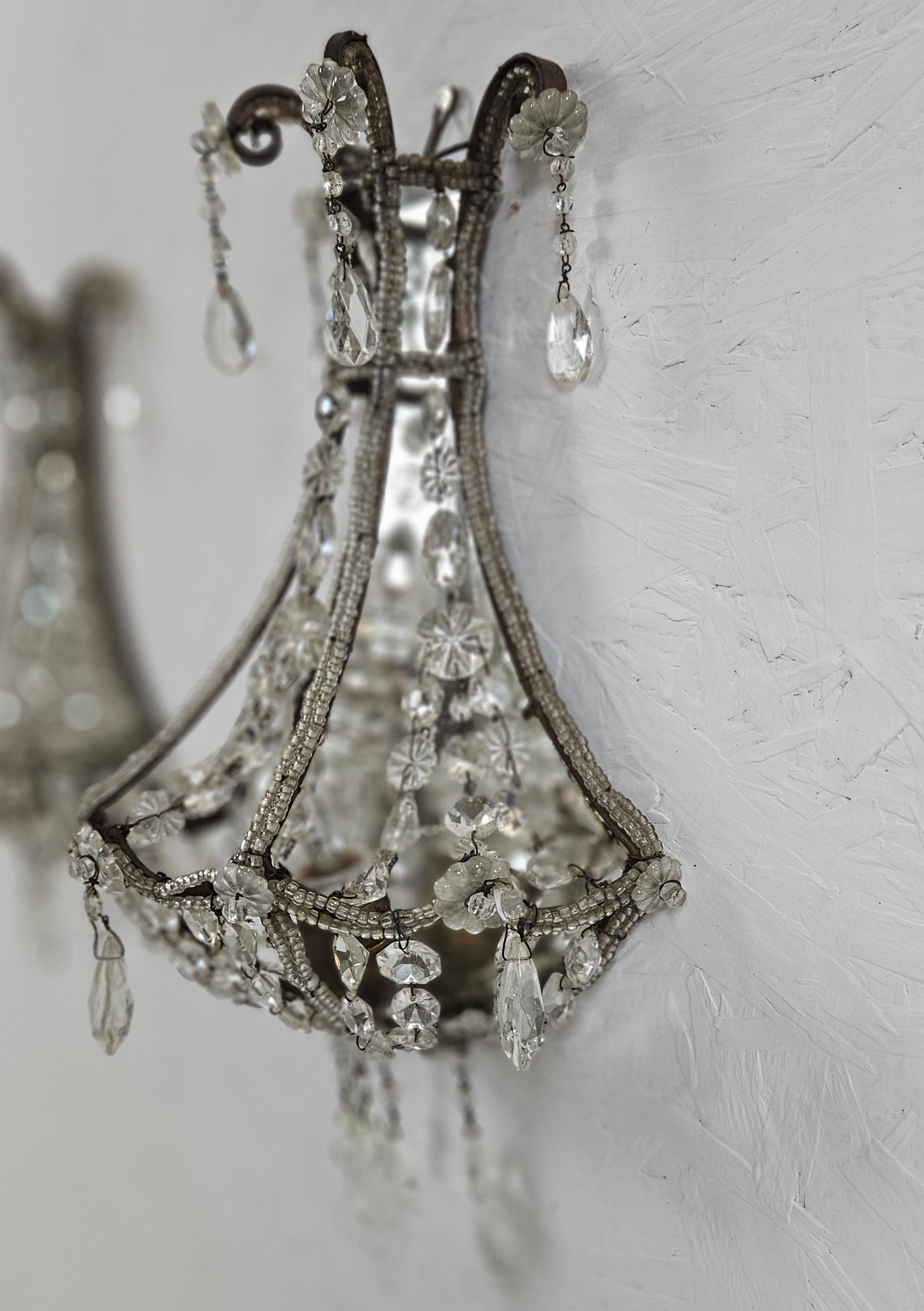 A Pair of Italian Crystal Wall Sconces 1940's In Good Condition For Sale In Albano Laziale, Rome/Lazio