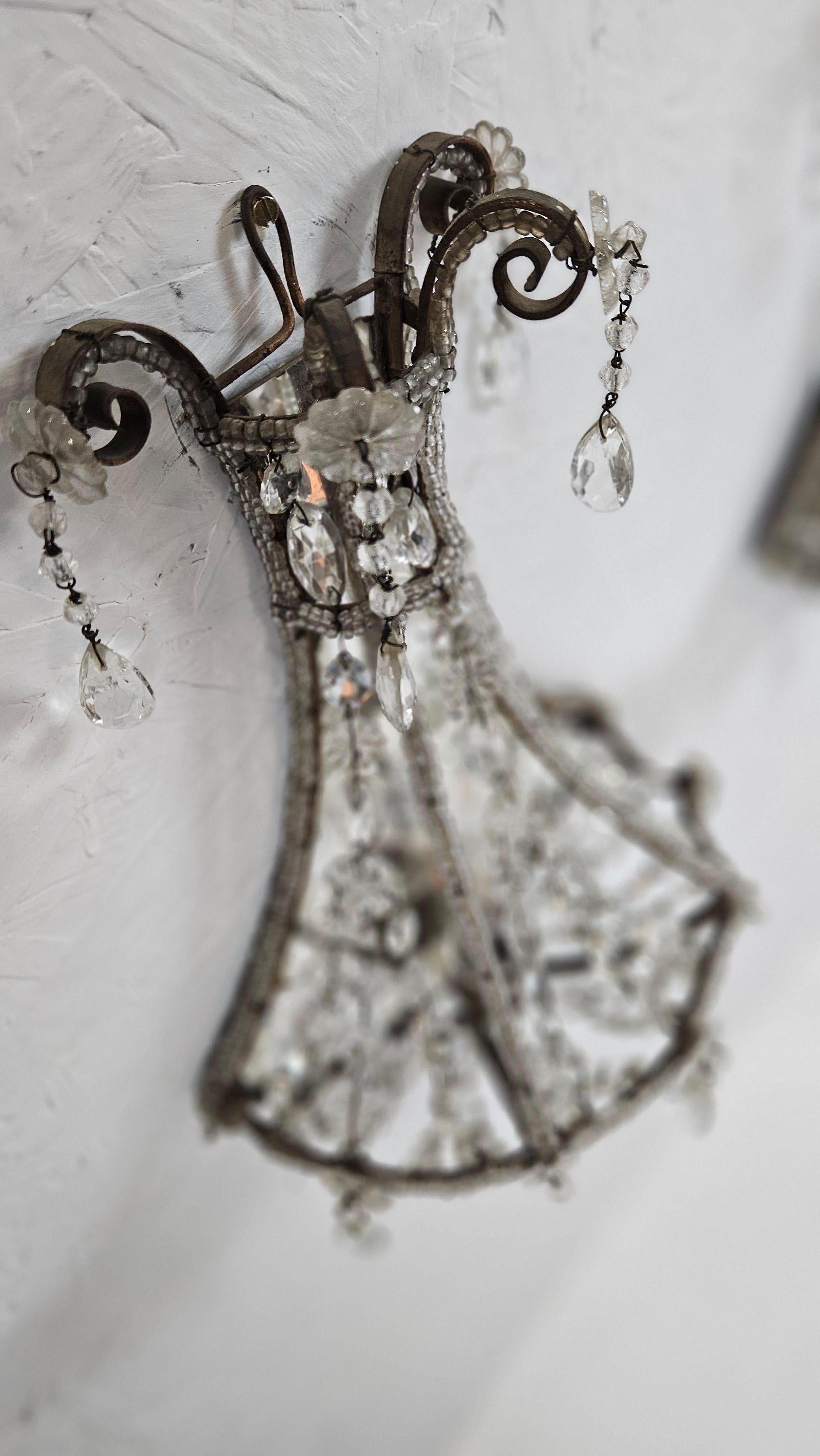 Mid-20th Century A Pair of Italian Crystal Wall Sconces 1940's For Sale