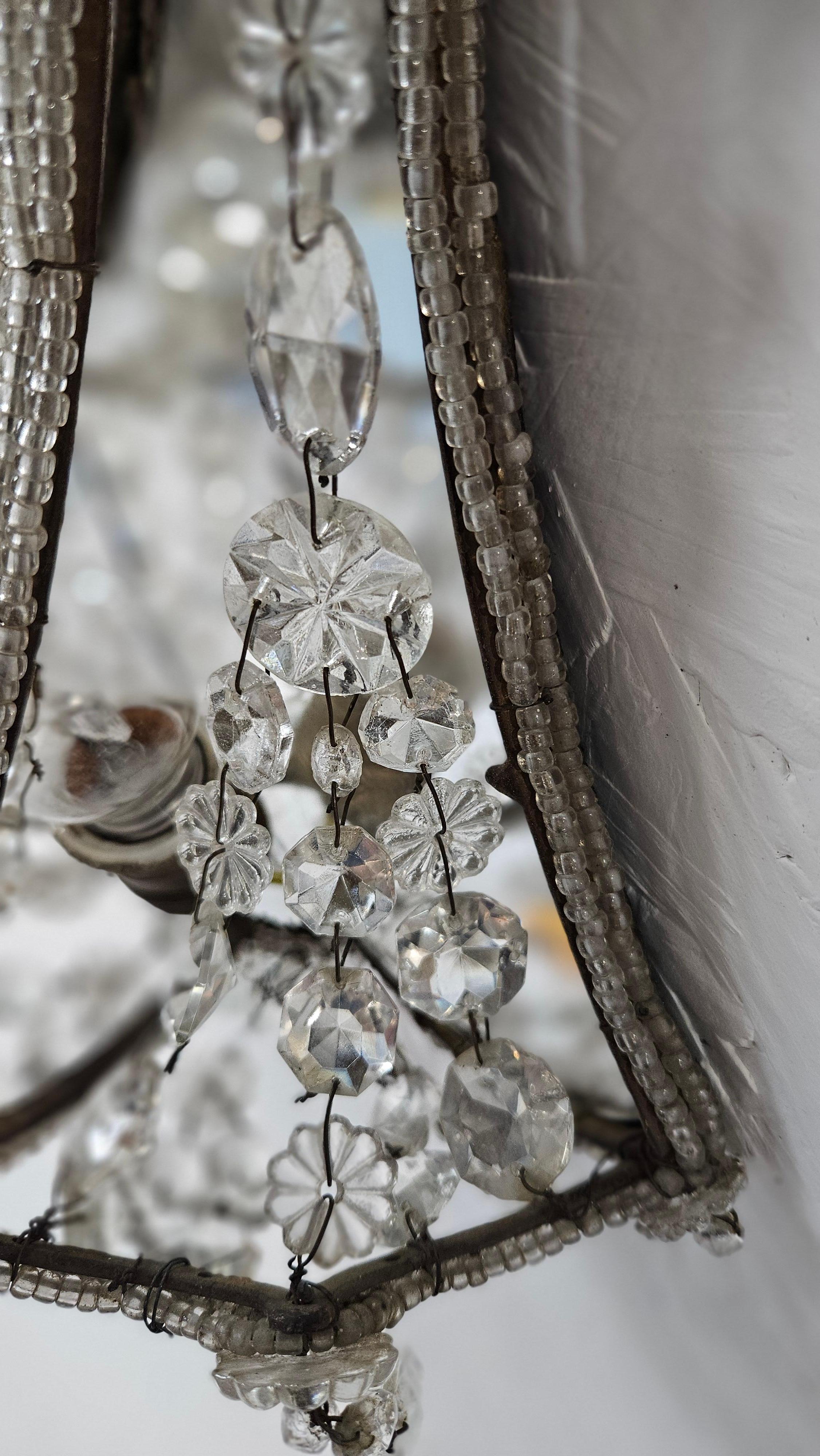 A Pair of Italian Crystal Wall Sconces 1940's For Sale 3