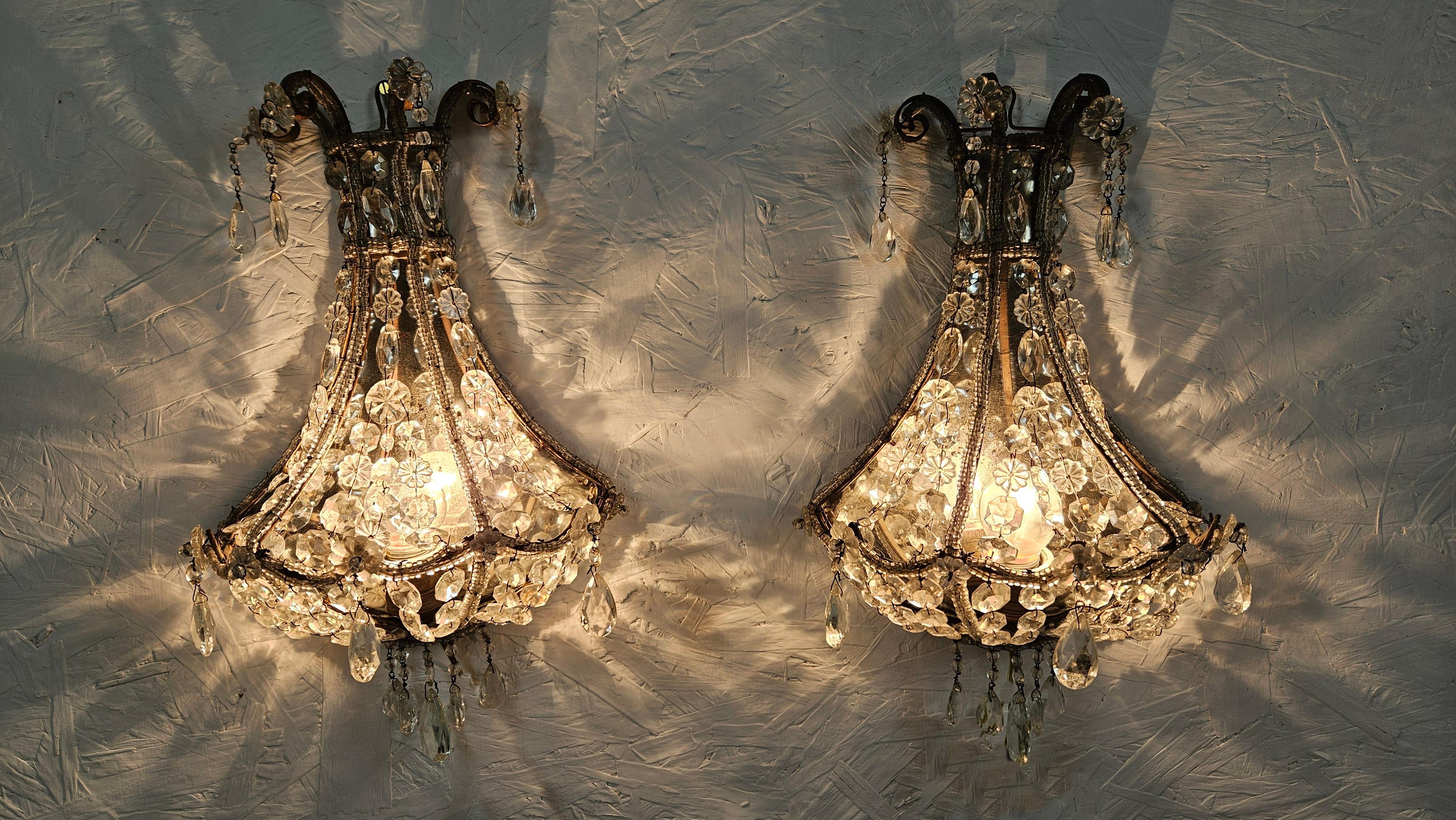A Pair of Italian Crystal Wall Sconces 1940's For Sale 4