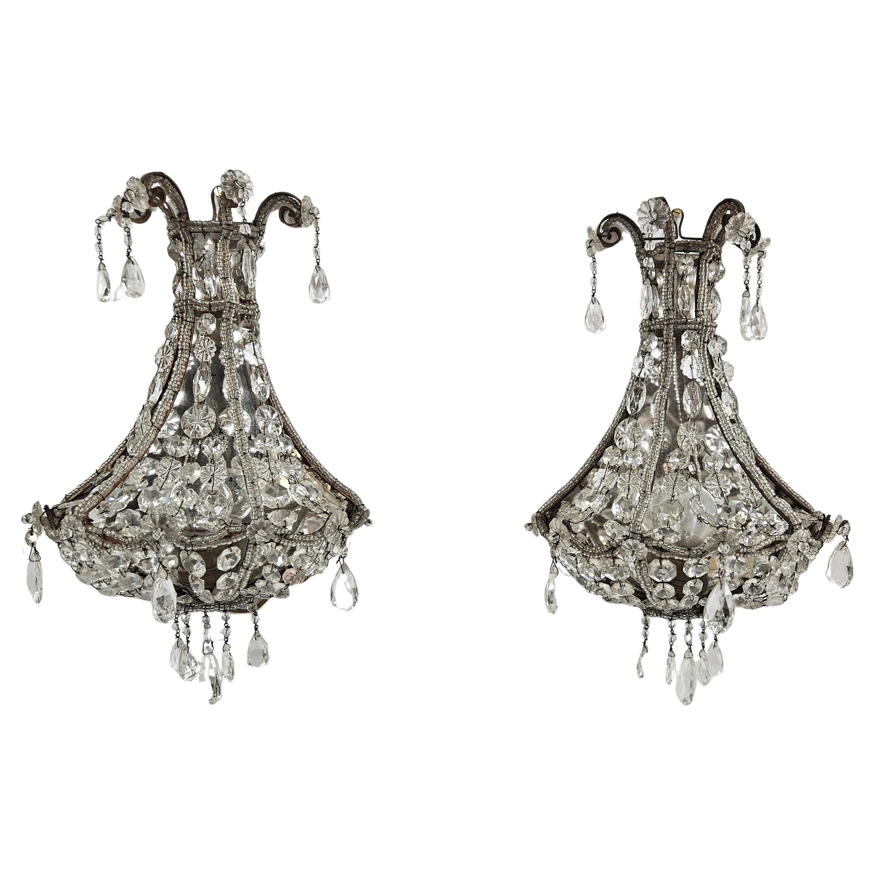 A Pair of Italian Crystal Wall Sconces 1940's For Sale