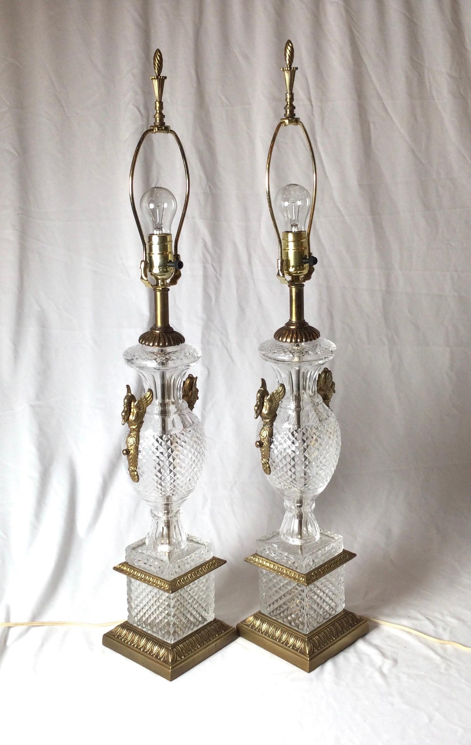 Neoclassical Pair of Italian Cut Crystal Lamps