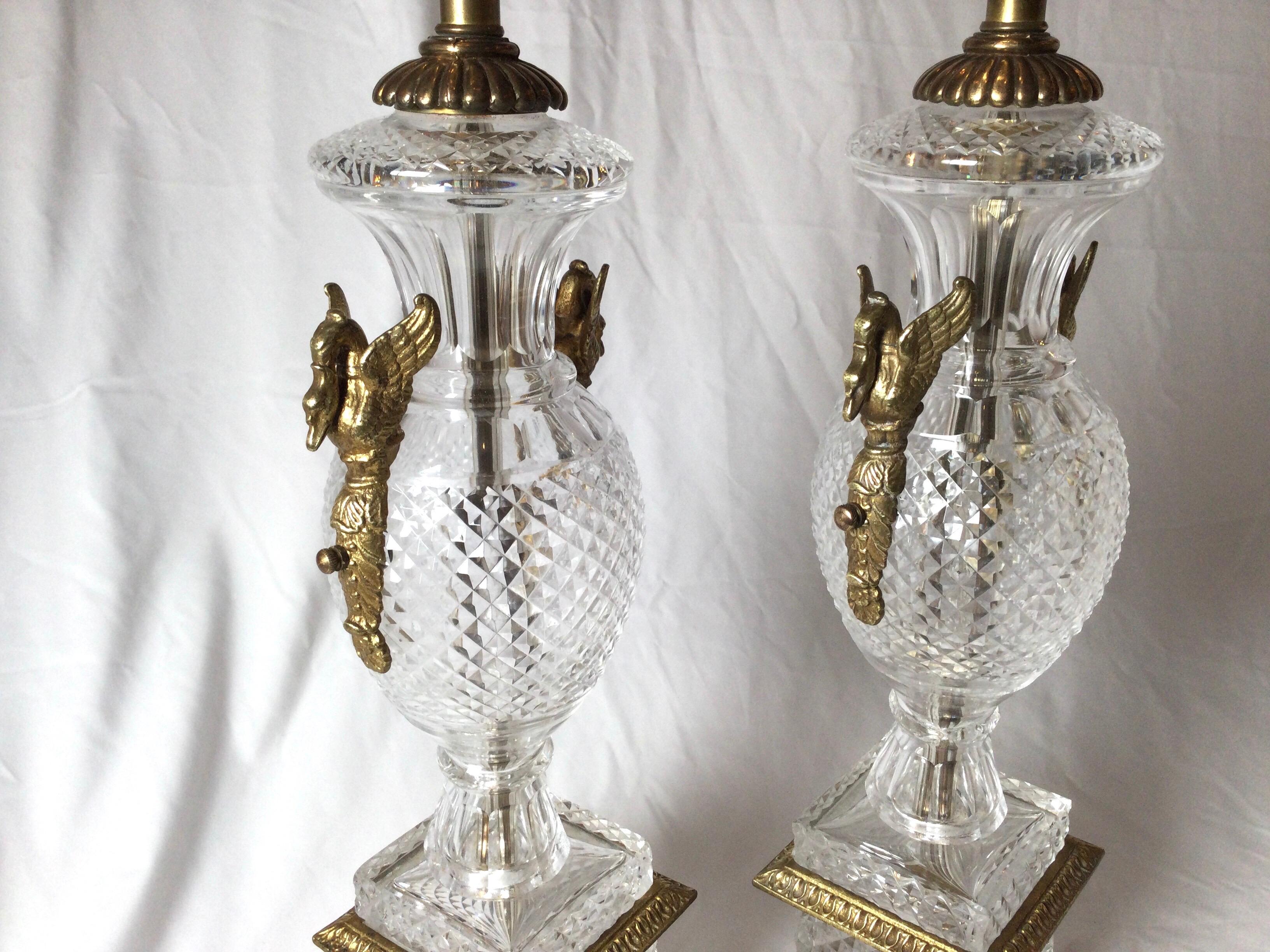 Pair of Italian Cut Crystal Lamps In Excellent Condition In Lambertville, NJ