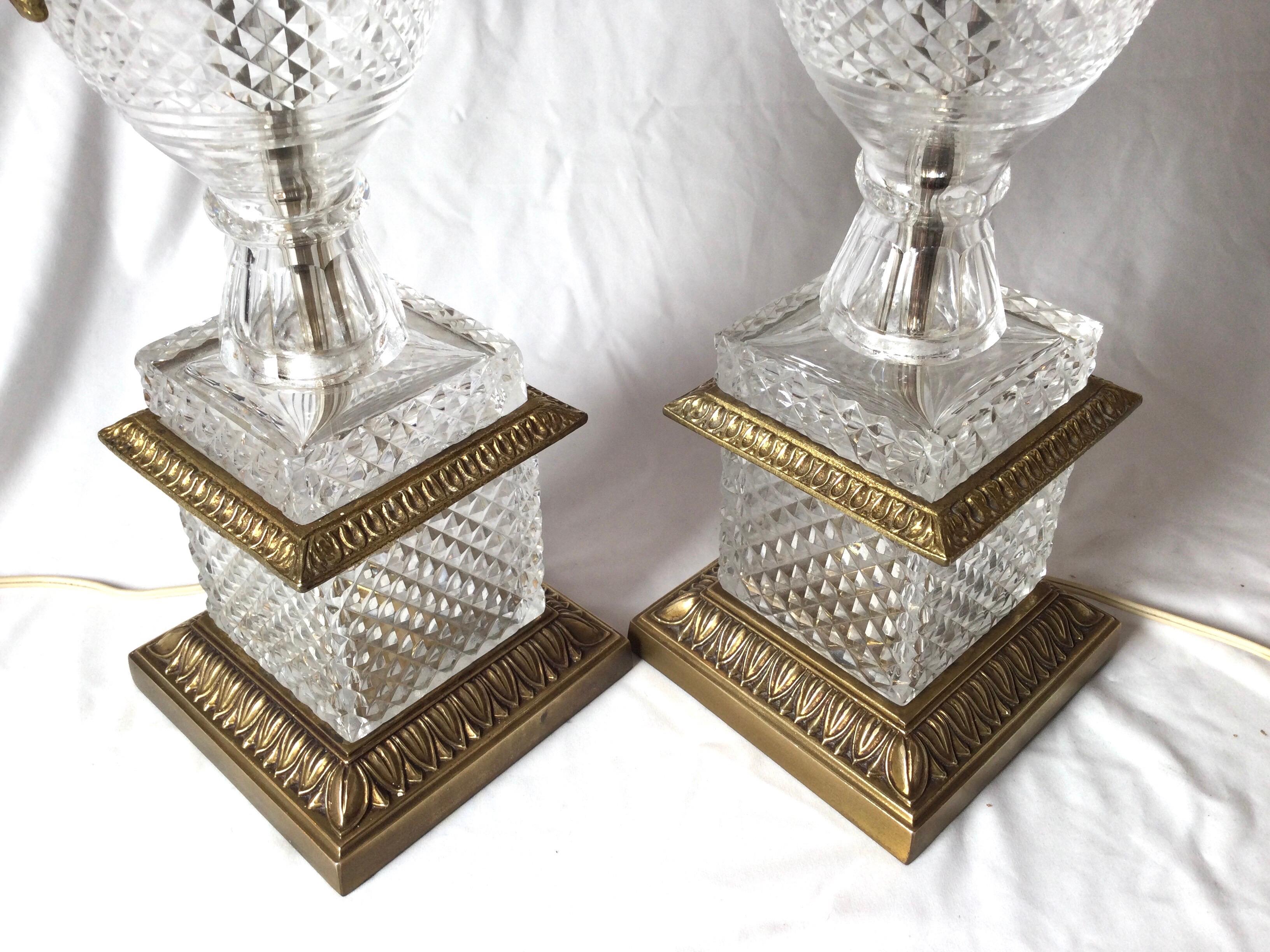 Mid-20th Century Pair of Italian Cut Crystal Lamps