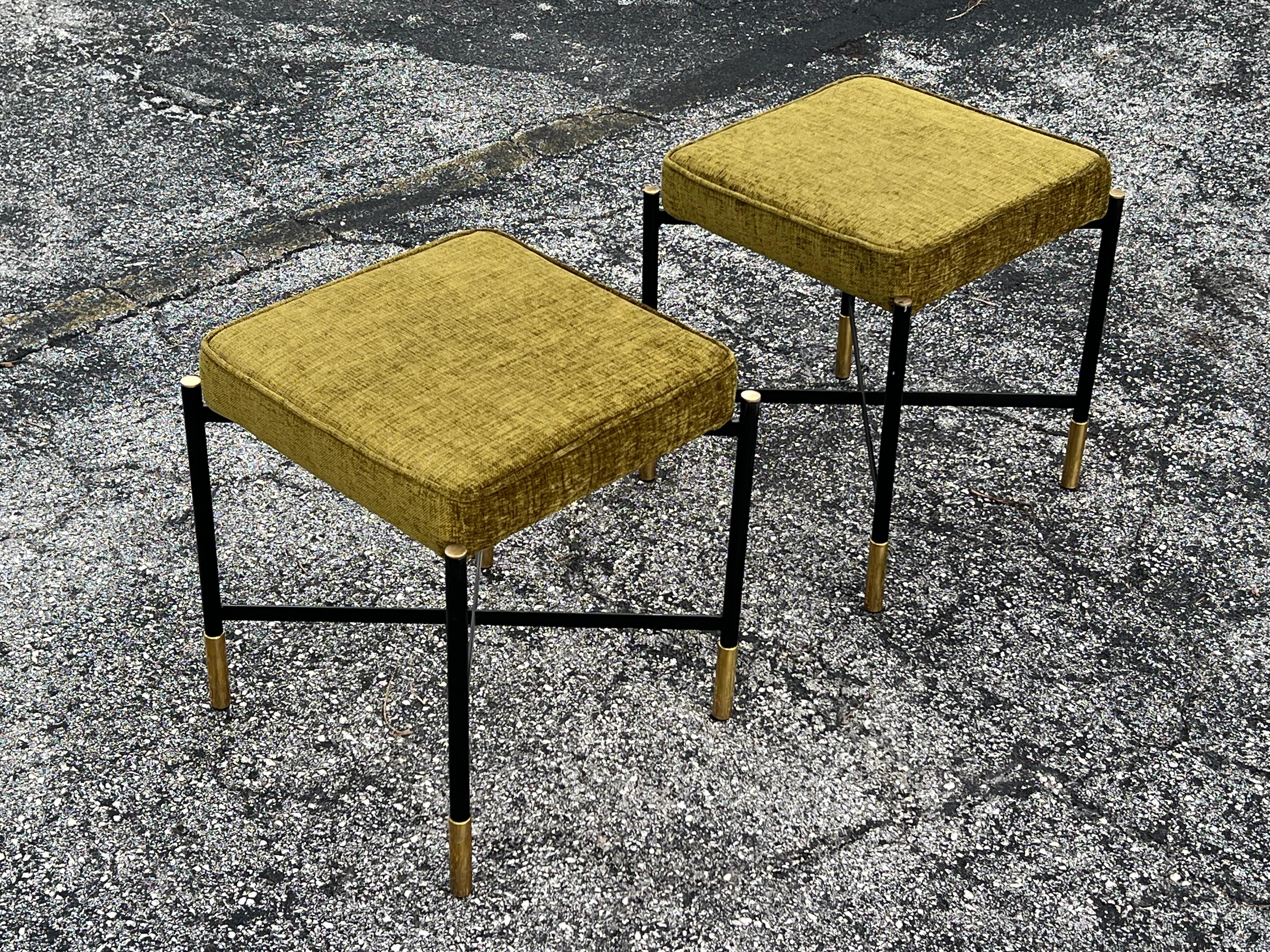 A Pair Of Italian Designer Stools Brass And Steel Elegant  Post Modern For Sale 6