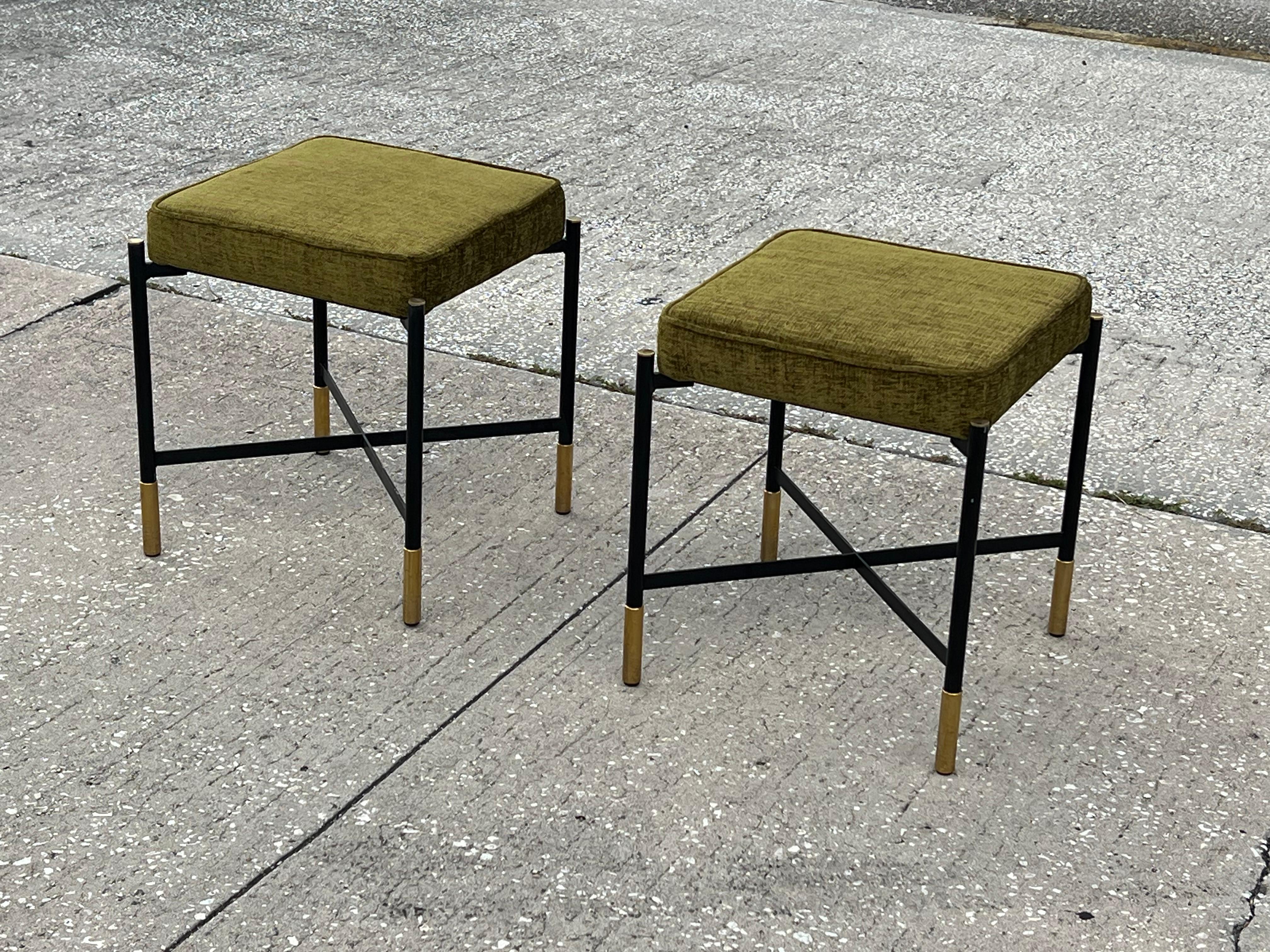 A Pair Of Italian Designer Stools Brass And Steel Elegant  Post Modern For Sale 9