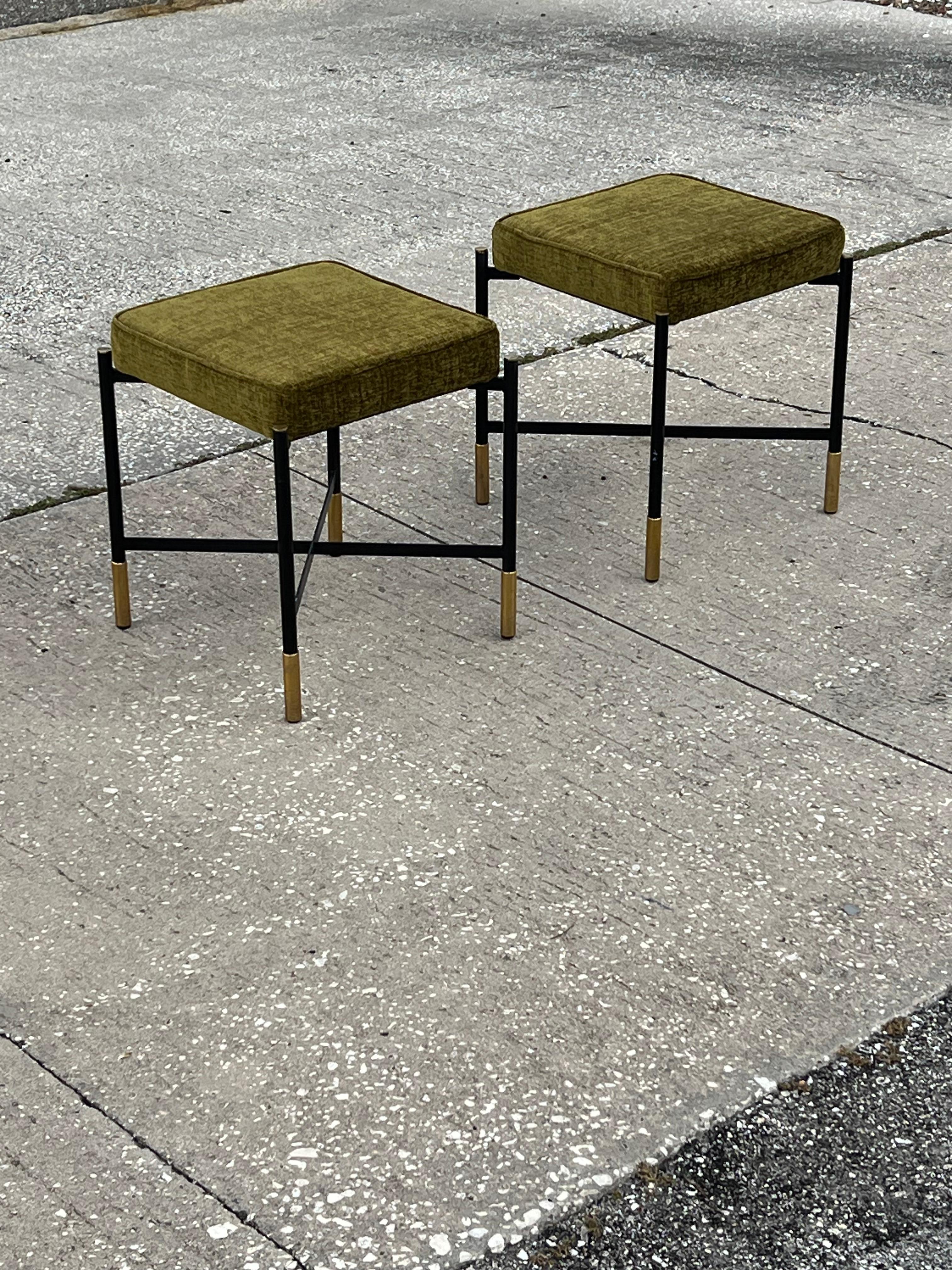 A Pair Of Italian Designer Stools Brass And Steel Elegant  Post Modern For Sale 12