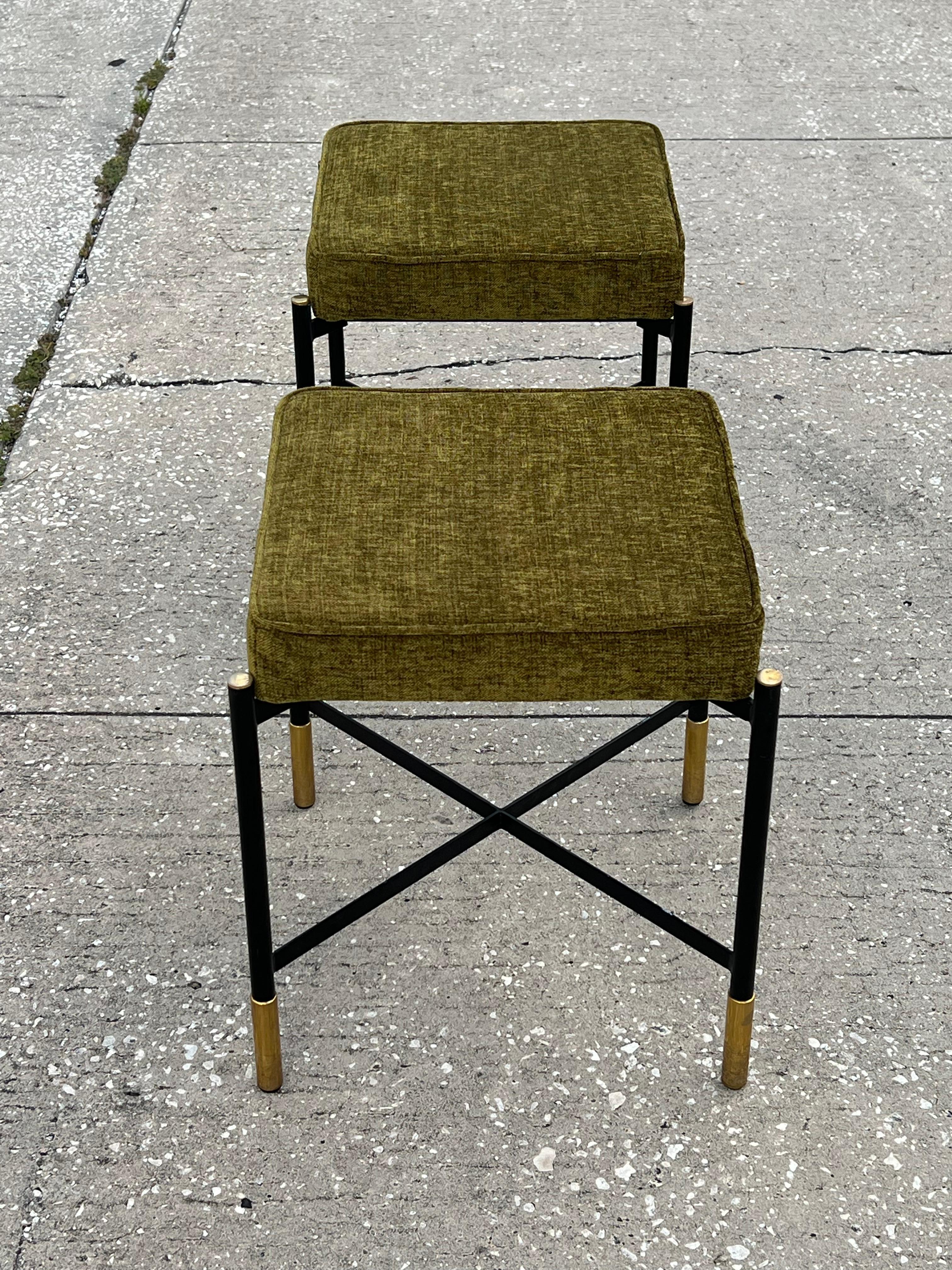 A Pair Of Italian Designer Stools Brass And Steel Elegant  Post Modern For Sale 13