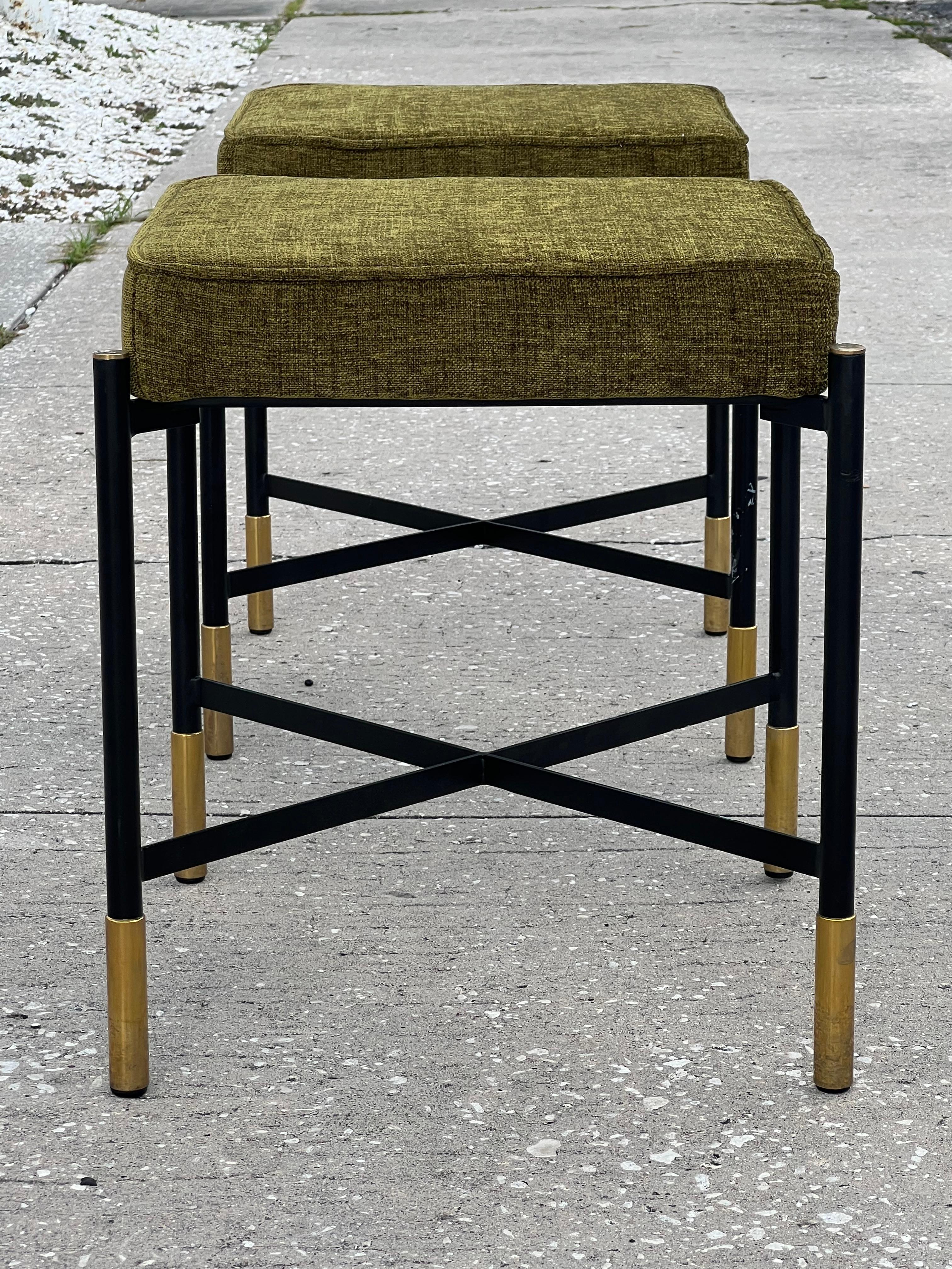 A Pair Of Italian Designer Stools Brass And Steel Elegant  Post Modern For Sale 14