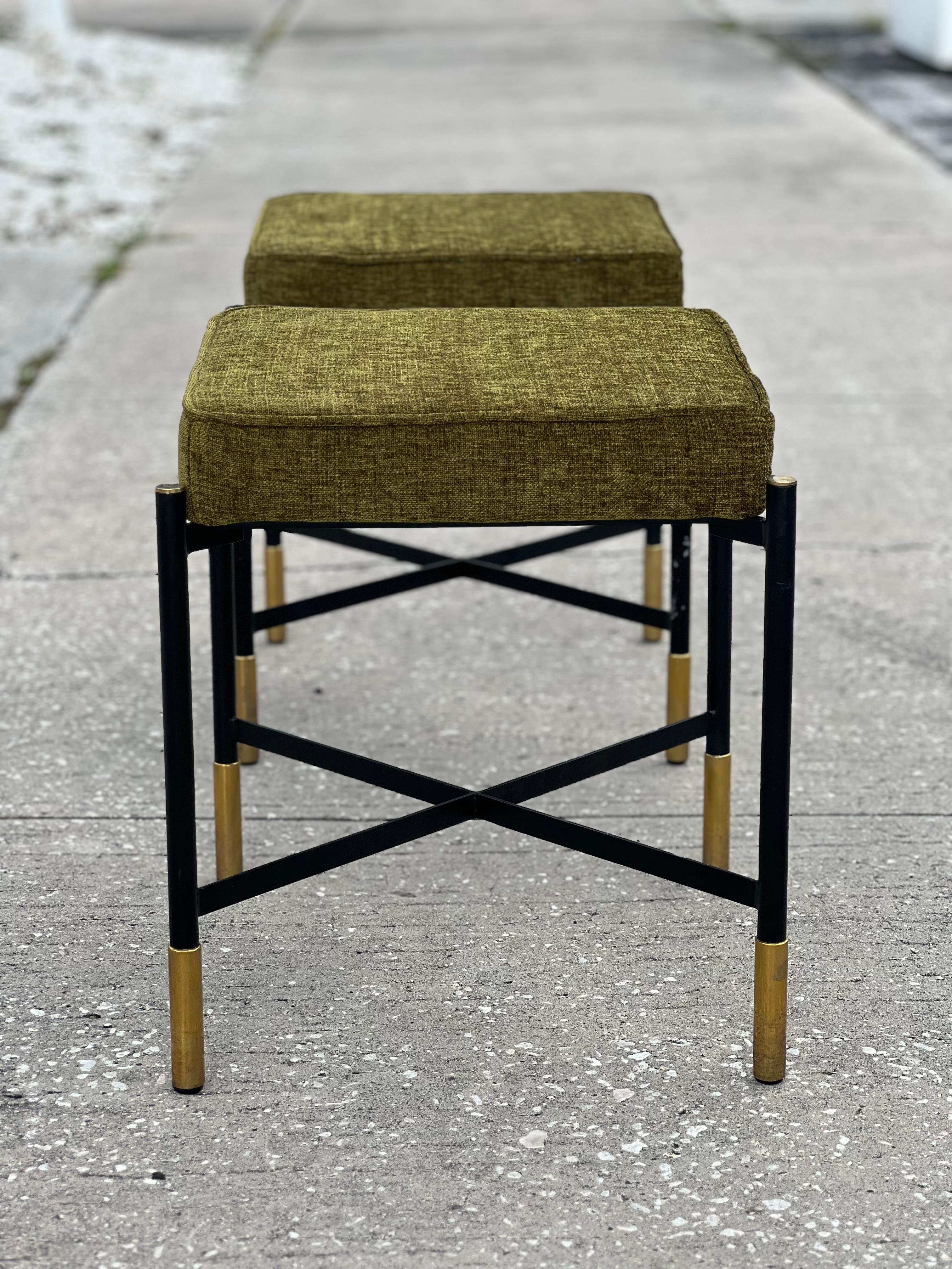 A Pair Of Italian Designer Stools Brass And Steel Elegant  Post Modern For Sale 15