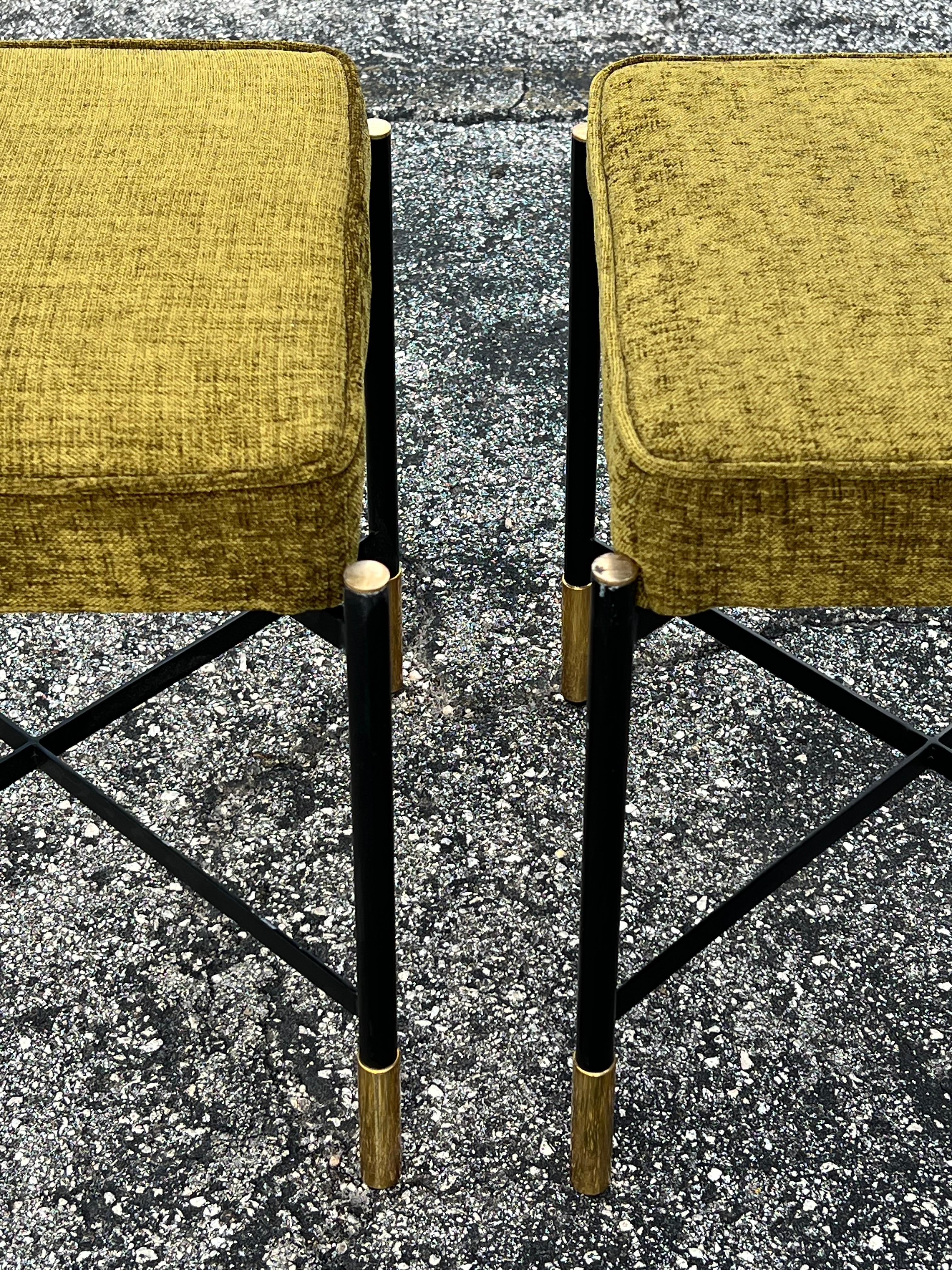 A Pair Of Italian Designer Stools Brass And Steel Elegant  Post Modern In Good Condition For Sale In St.Petersburg, FL
