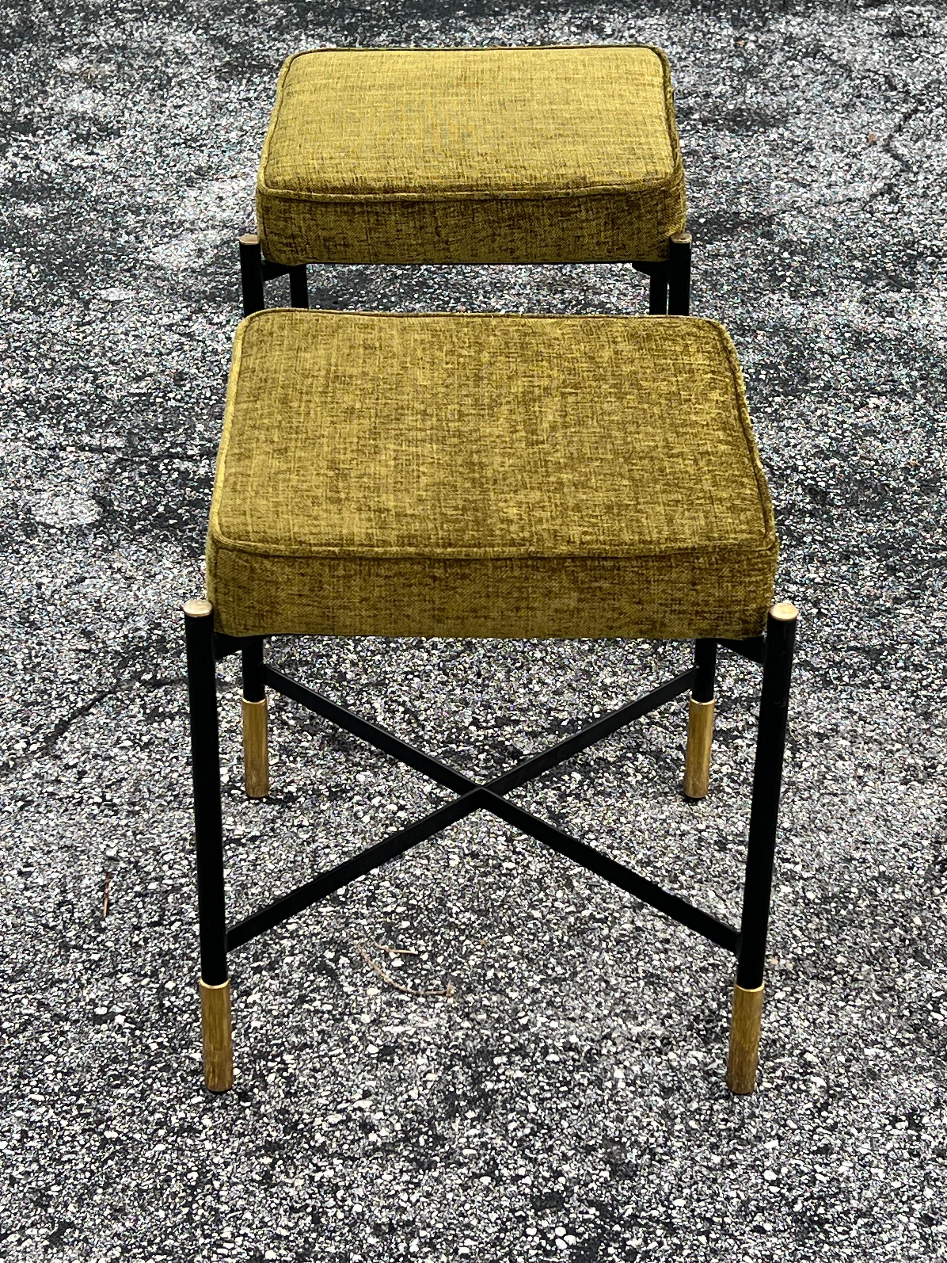 A Pair Of Italian Designer Stools Brass And Steel Elegant  Post Modern For Sale 3