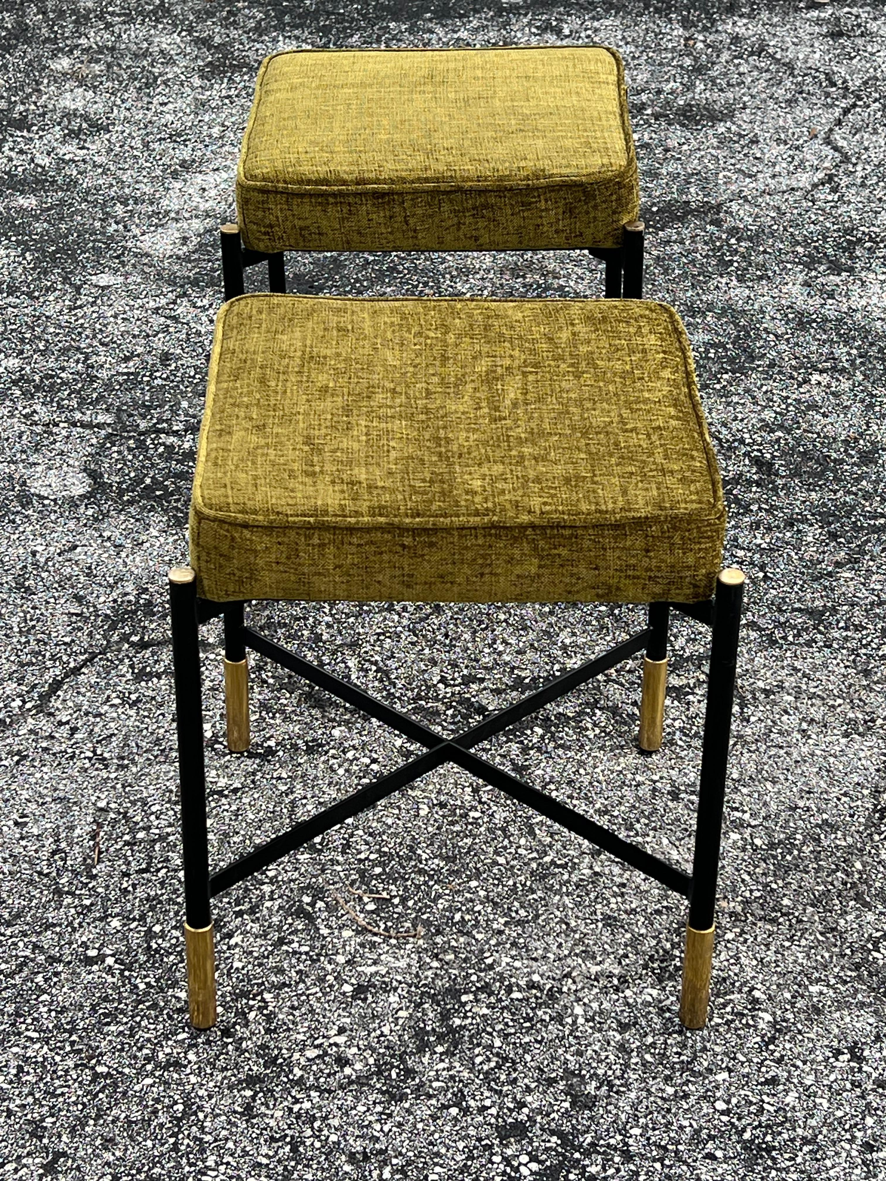 A Pair Of Italian Designer Stools Brass And Steel Elegant  Post Modern For Sale 4