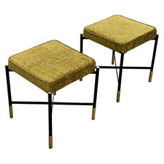 Vintage A Pair Of Italian Designer Stools Brass And Steel Elegant  Post Modern